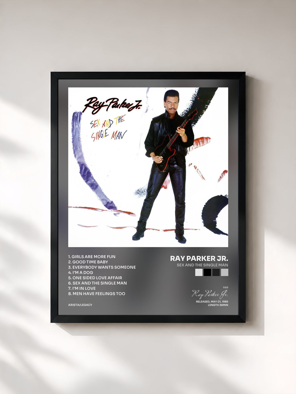#noir Tableau de l'album Sex and the Single Man de Ray Parker Jr., cadre noir, imprimé et encadré en France