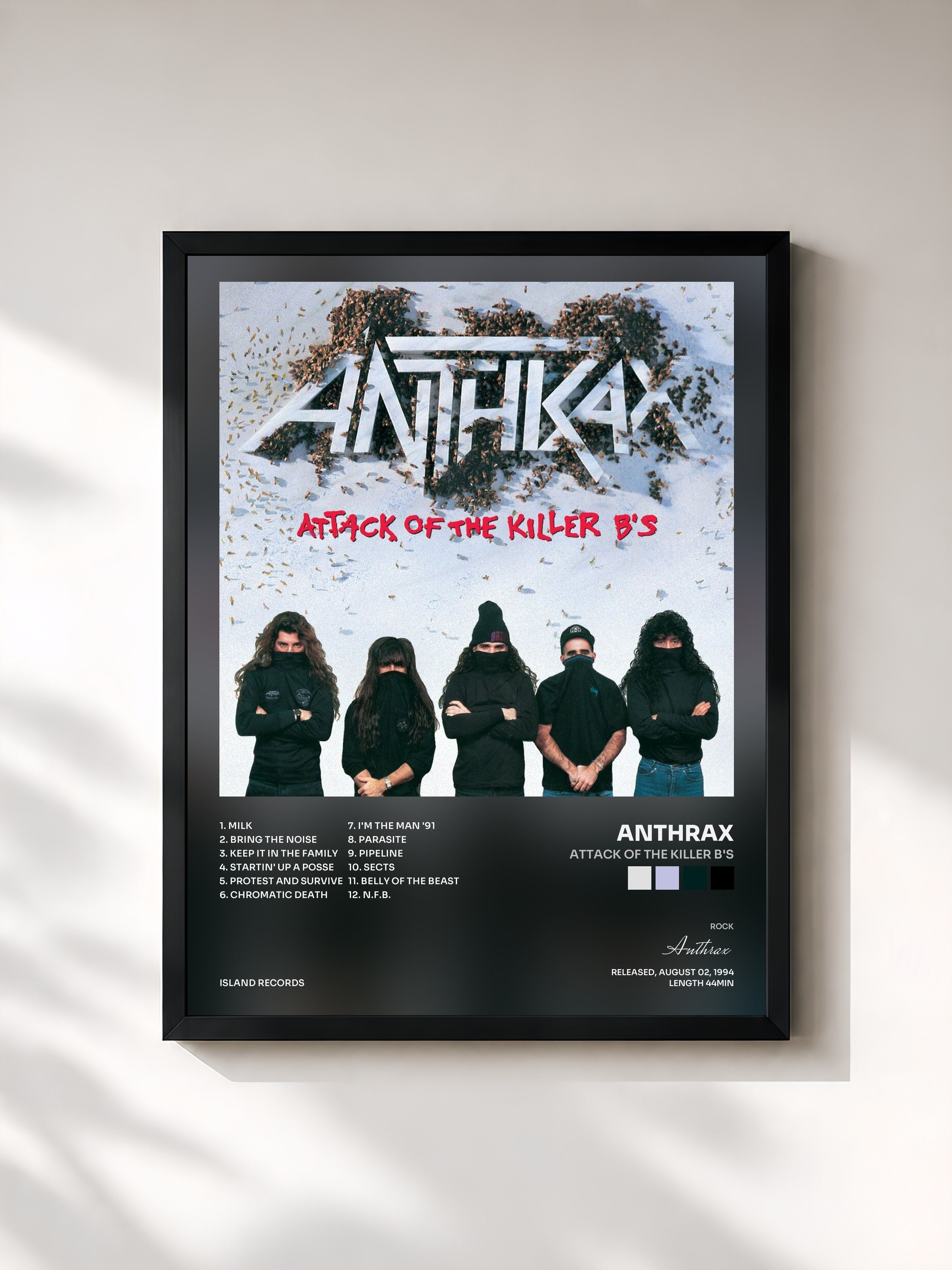 #noir Tableau de l'album Attack Of The Killer B's de Anthrax, cadre noir, imprimé et encadré en France