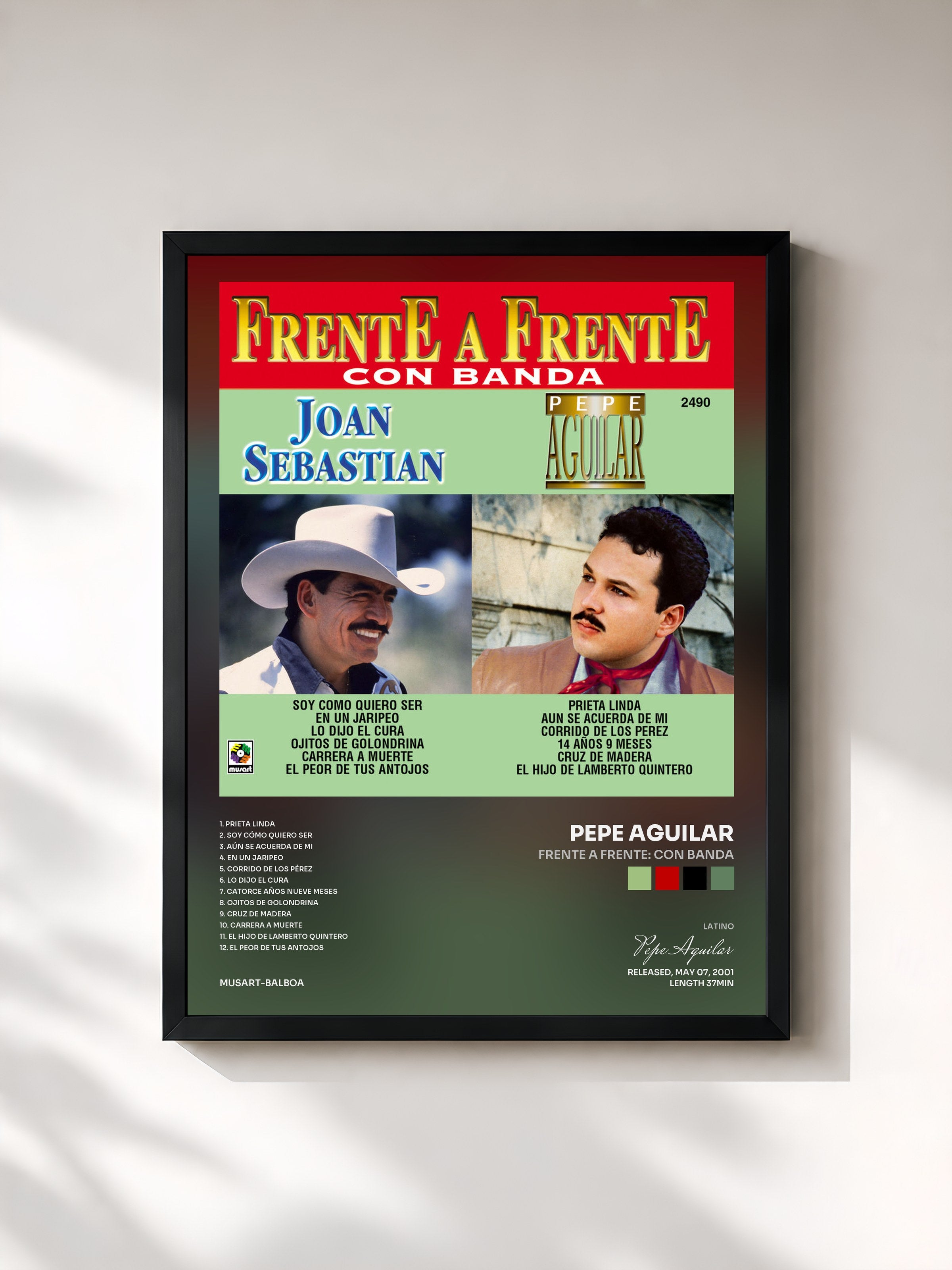 #noir Tableau de l'album Frente A Frente: Con Banda de Pepe Aguilar, cadre noir, imprimé et encadré en France