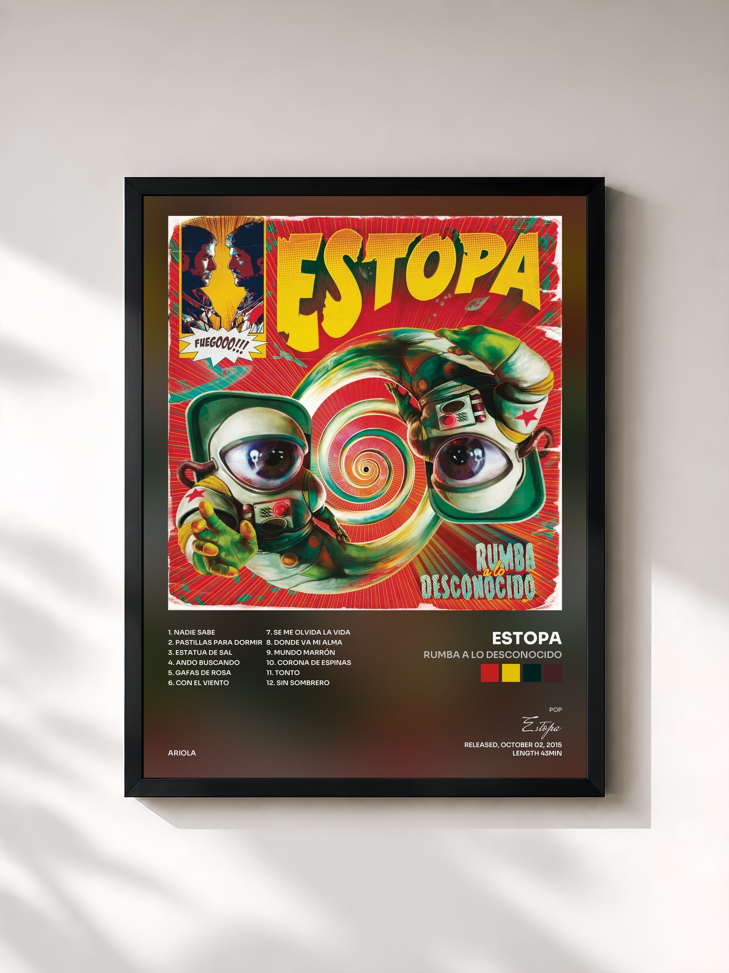 #noir Tableau de l'album Rumba a Lo Desconocido de Estopa, cadre noir, imprimé et encadré en France