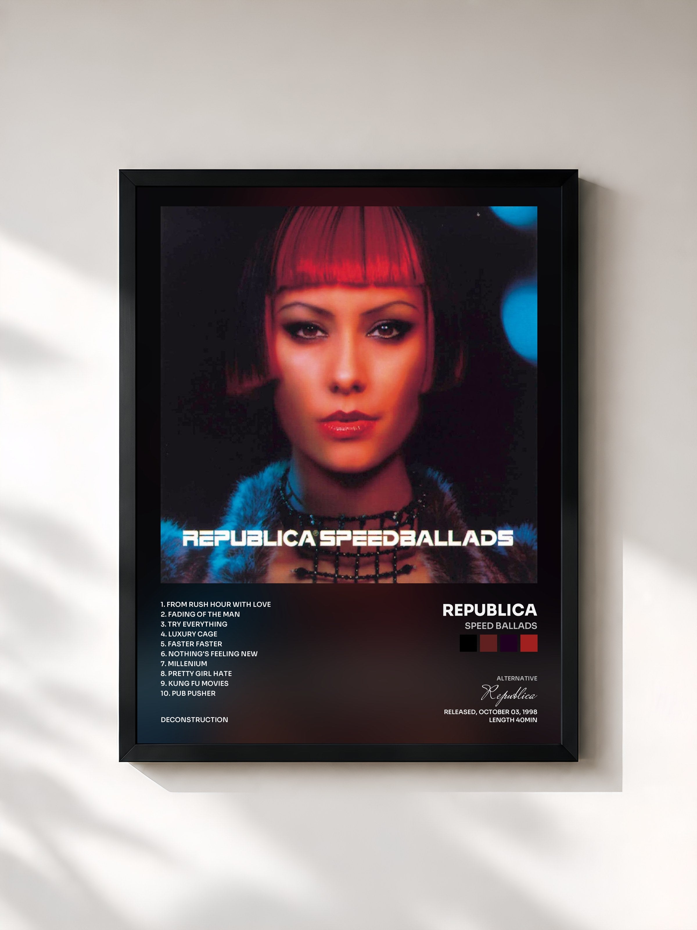#noir Tableau de l'album Speed Ballads de Republica, cadre noir, imprimé et encadré en France