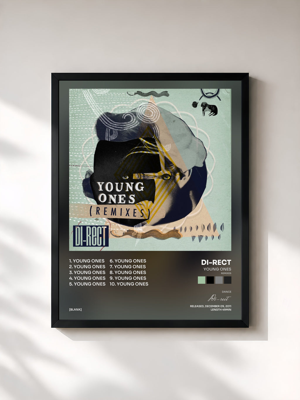 #noir Tableau de l'album Young Ones (Remixes) de Di-rect, cadre noir, imprimé et encadré en France