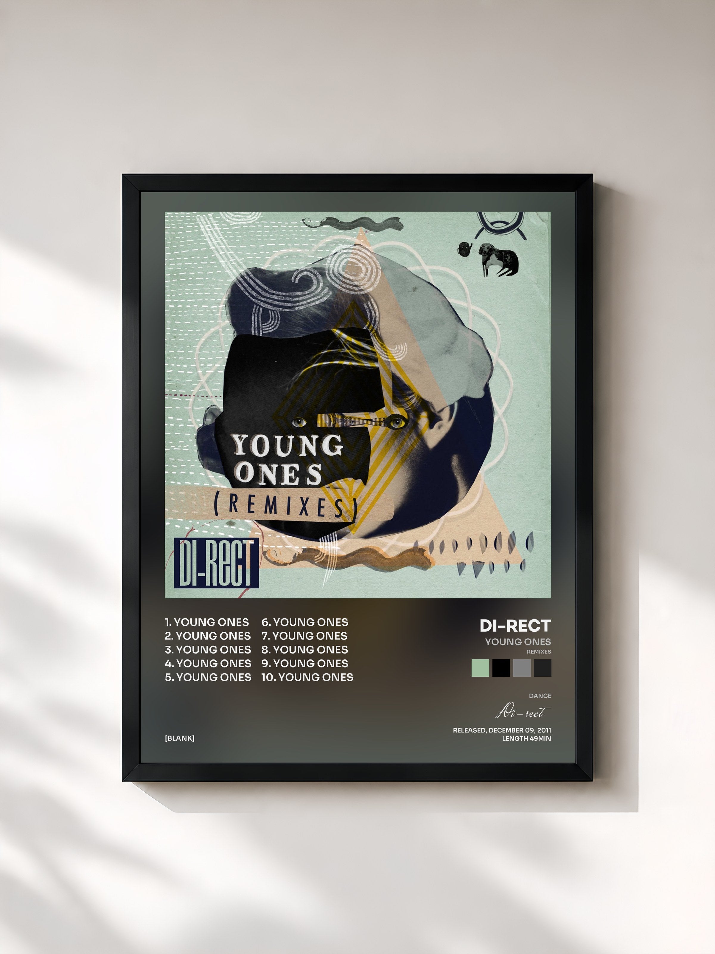 #noir Tableau de l'album Young Ones (Remixes) de Di-rect, cadre noir, imprimé et encadré en France