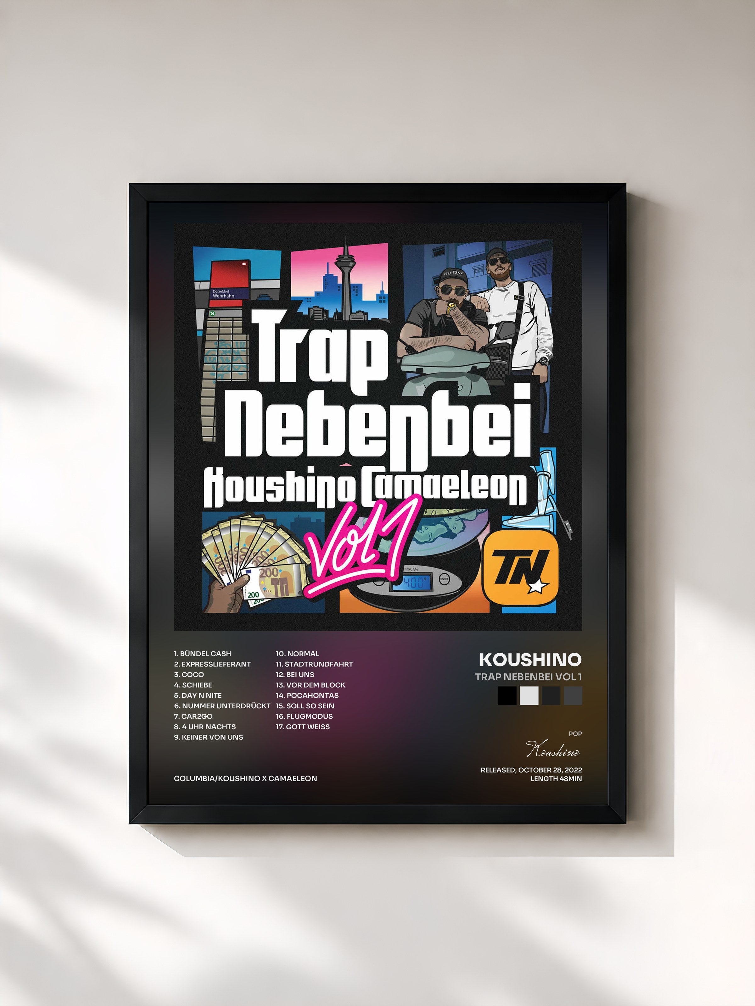 #noir Tableau de l'album TRAP NEBENBEI VOL 1 de Koushino, cadre noir, imprimé et encadré en France