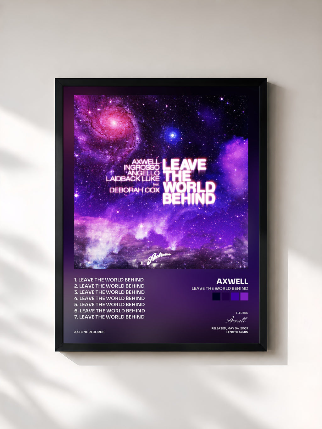#noir Tableau de l'album Leave The World Behind de Axwell, cadre noir, imprimé et encadré en France