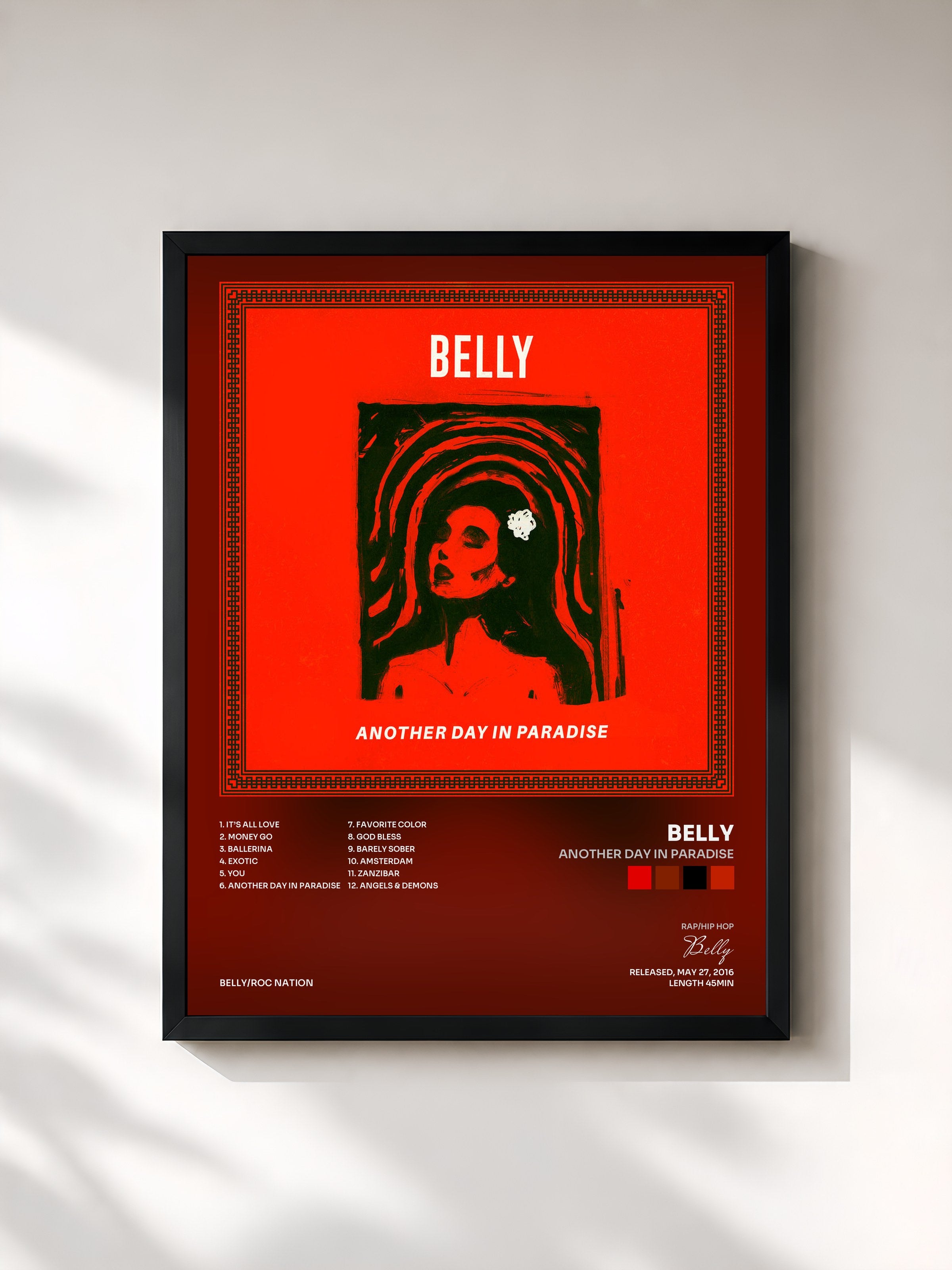 #noir Tableau de l'album Another Day In Paradise de Belly, cadre noir, imprimé et encadré en France