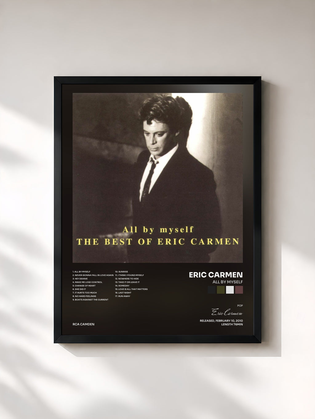 #noir Tableau de l'album All By Myself de Eric Carmen, cadre noir, imprimé et encadré en France