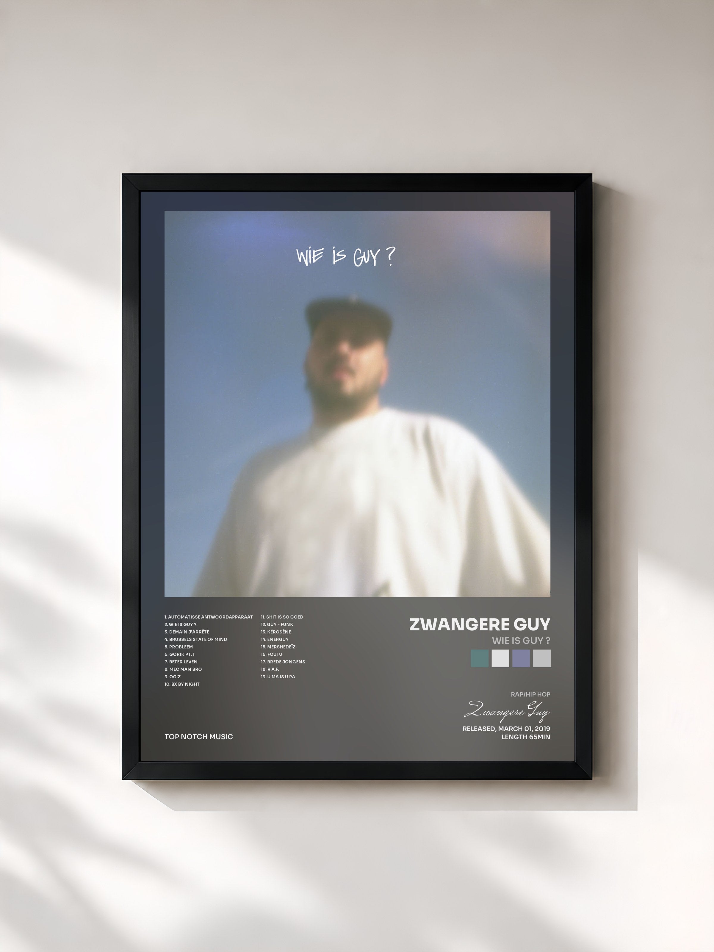 #noir Tableau de l'album Wie Is Guy ? de Zwangere Guy, cadre noir, imprimé et encadré en France