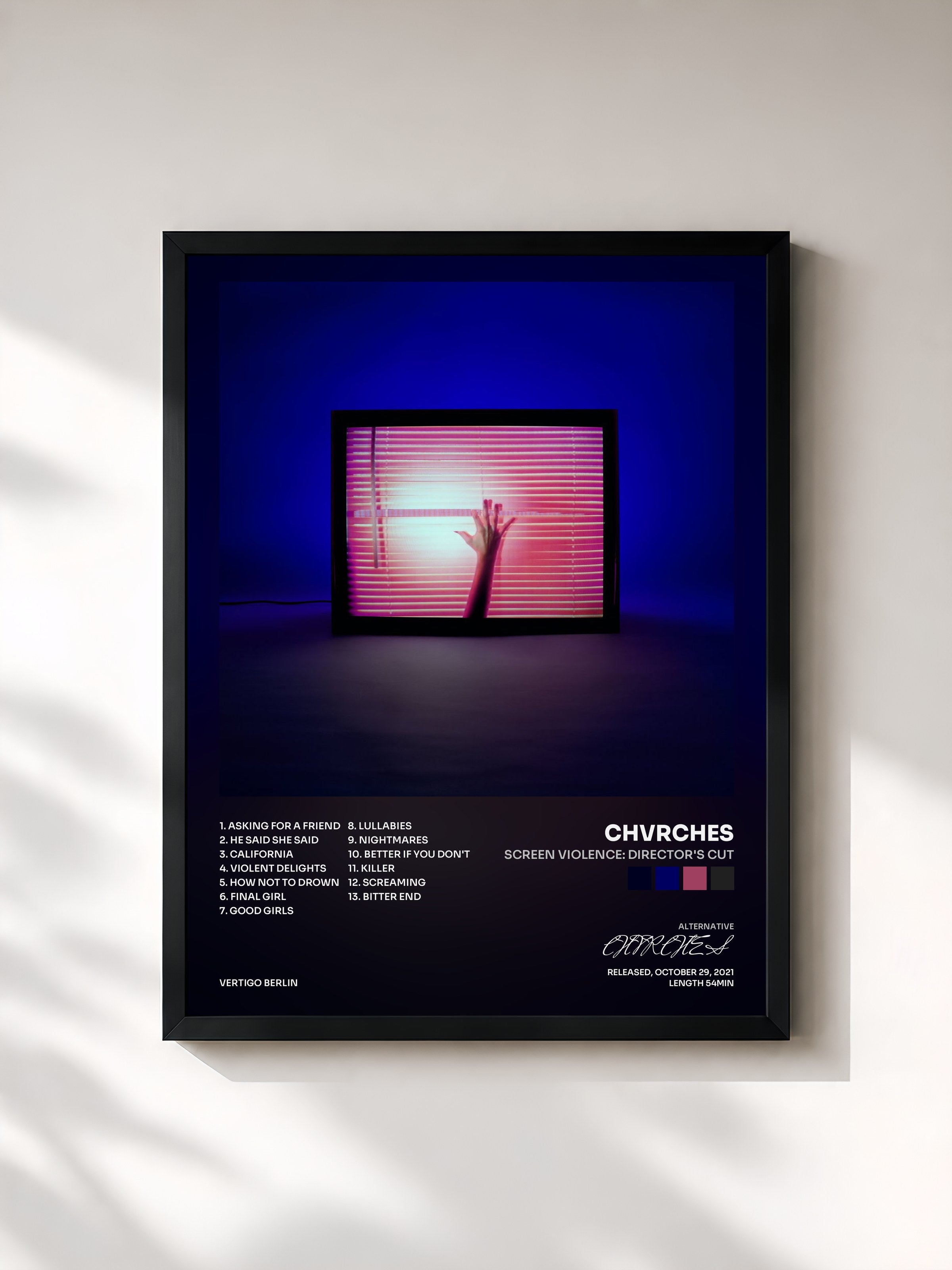 #noir Tableau de l'album Screen Violence: Director's Cut de CHVRCHES, cadre noir, imprimé et encadré en France