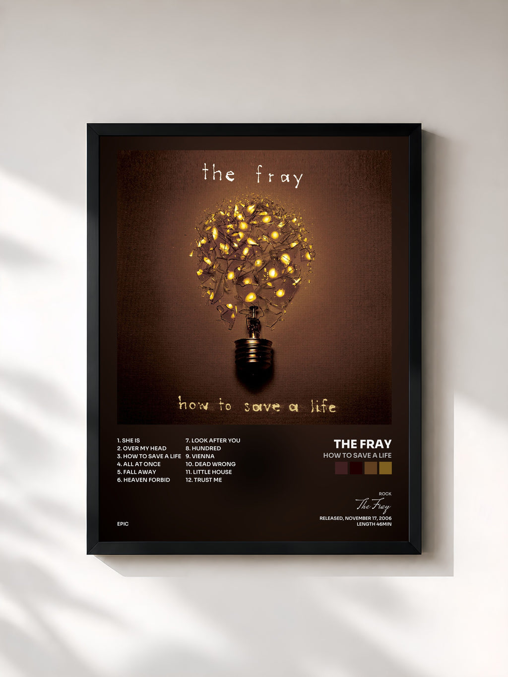 #noir Tableau de l'album How To Save A Life de The Fray, cadre noir, imprimé et encadré en France