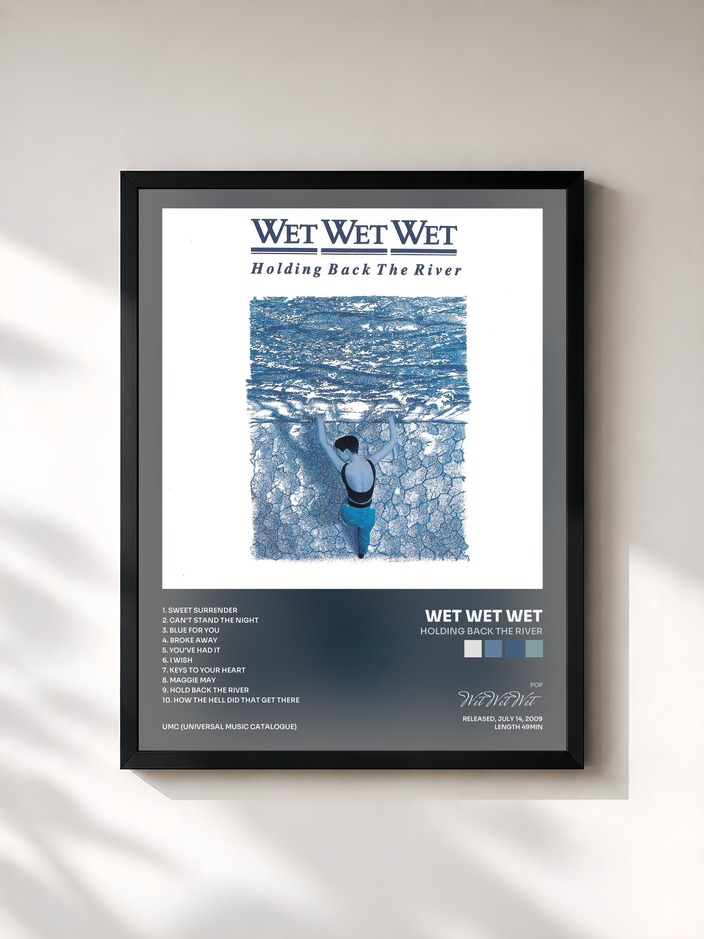 #noir Tableau de l'album Holding Back The River de Wet Wet Wet, cadre noir, imprimé et encadré en France