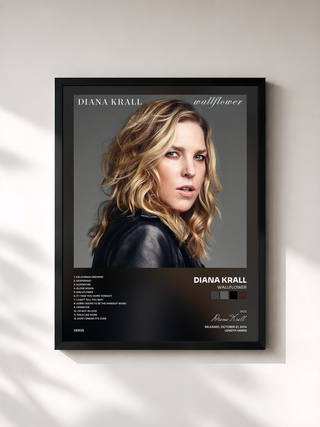 #noir Tableau de l'album Wallflower de Diana Krall, cadre noir, imprimé et encadré en France