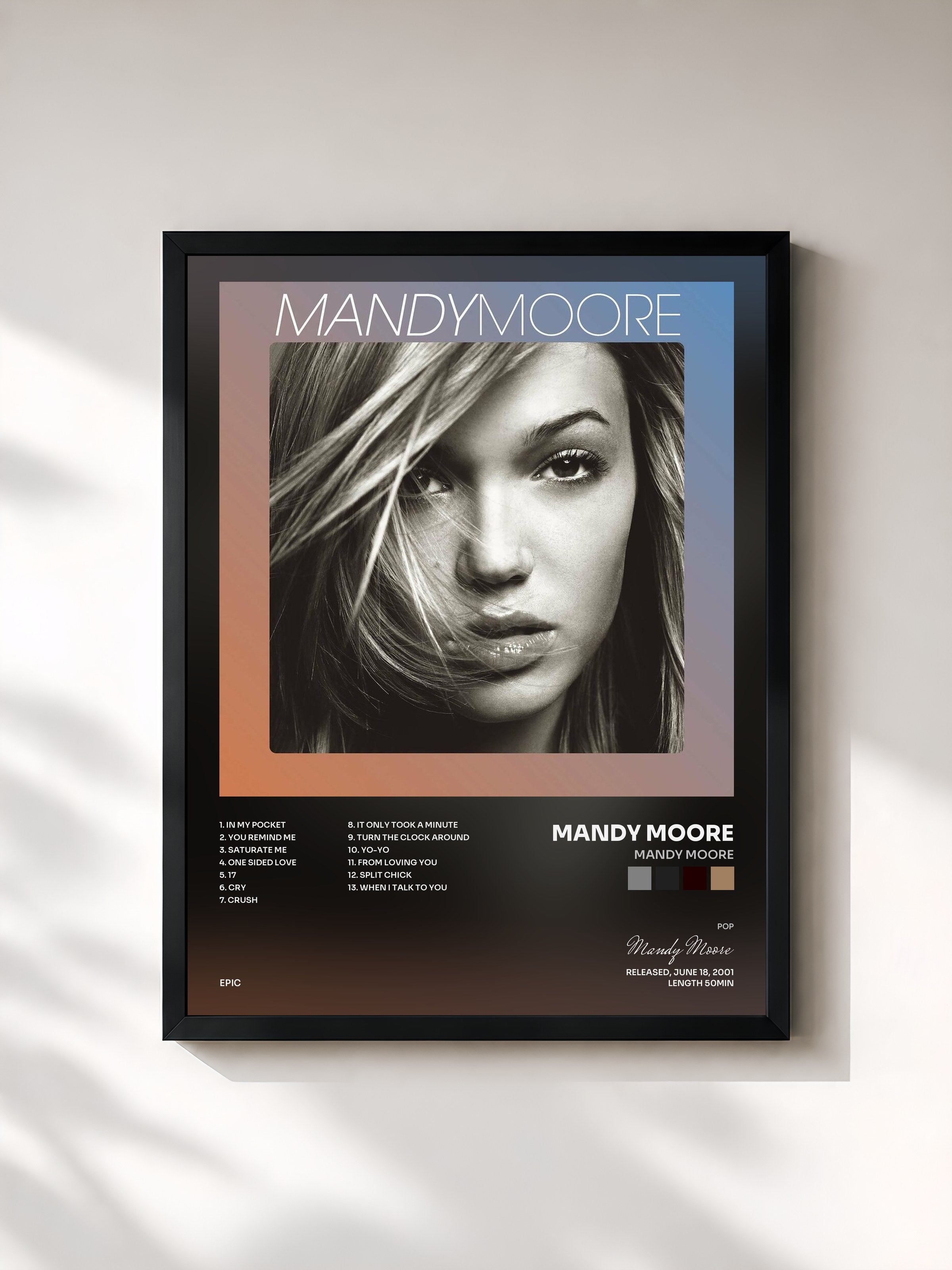 #noir Tableau de l'album Mandy Moore de Mandy Moore, cadre noir, imprimé et encadré en France
