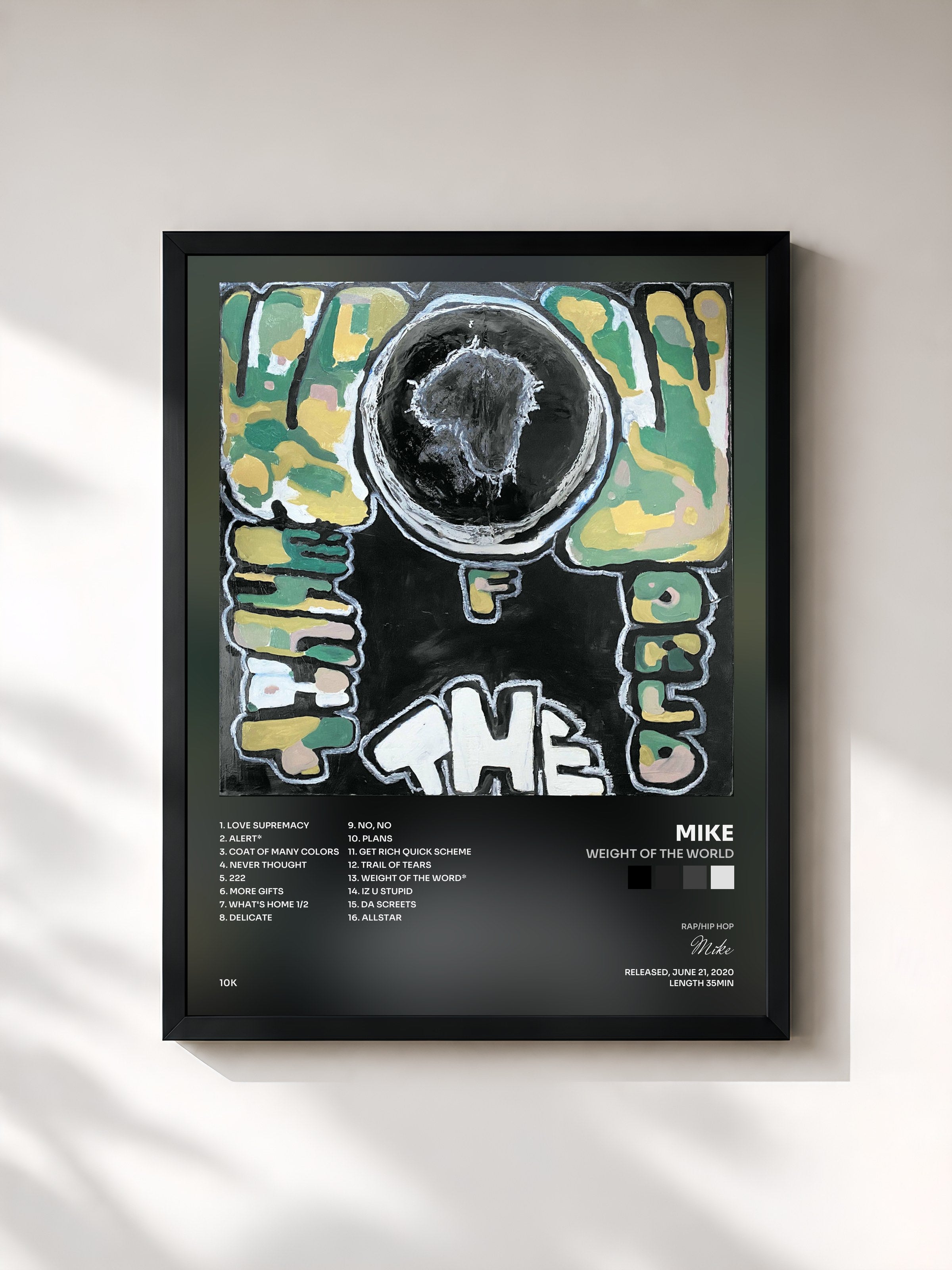#noir Tableau de l'album weight of the world de Mike, cadre noir, imprimé et encadré en France