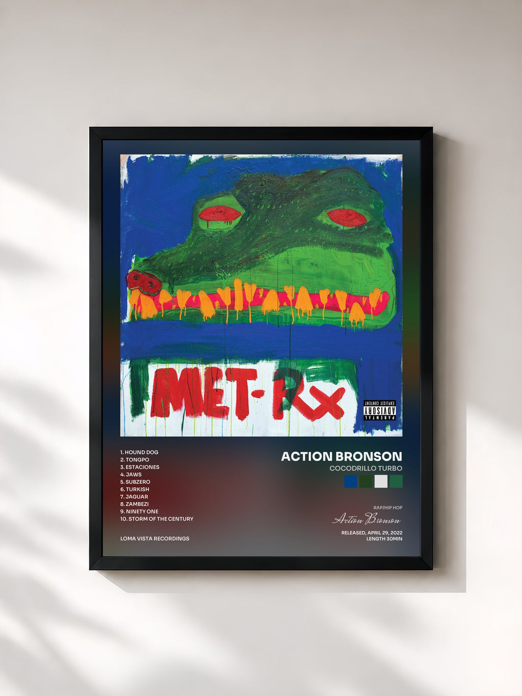 #noir Tableau de l'album Cocodrillo Turbo de Action Bronson, cadre noir, imprimé et encadré en France