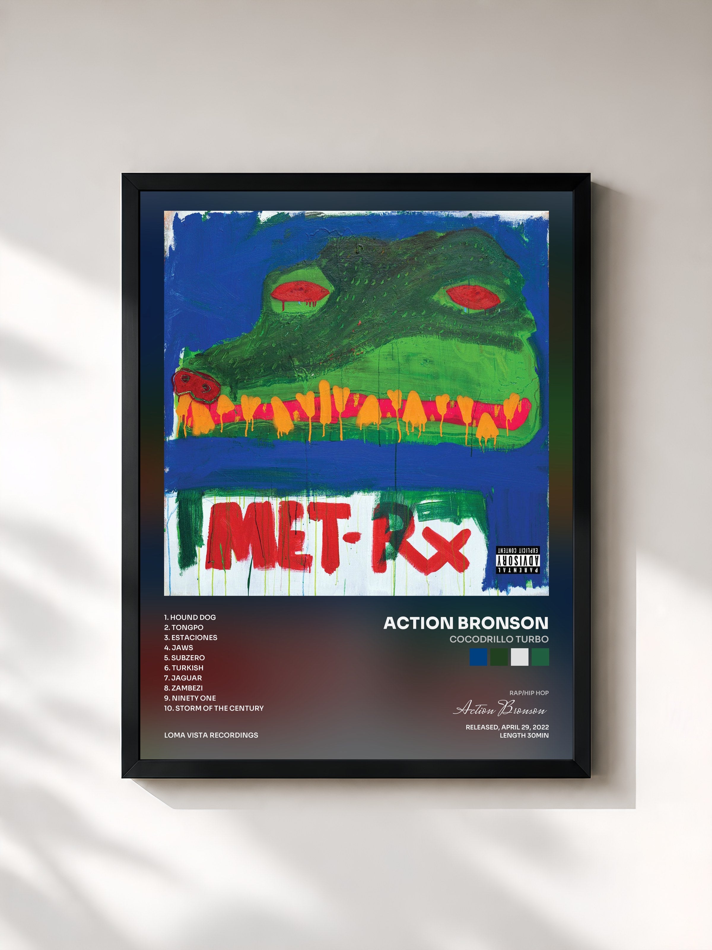 #noir Tableau de l'album Cocodrillo Turbo de Action Bronson, cadre noir, imprimé et encadré en France