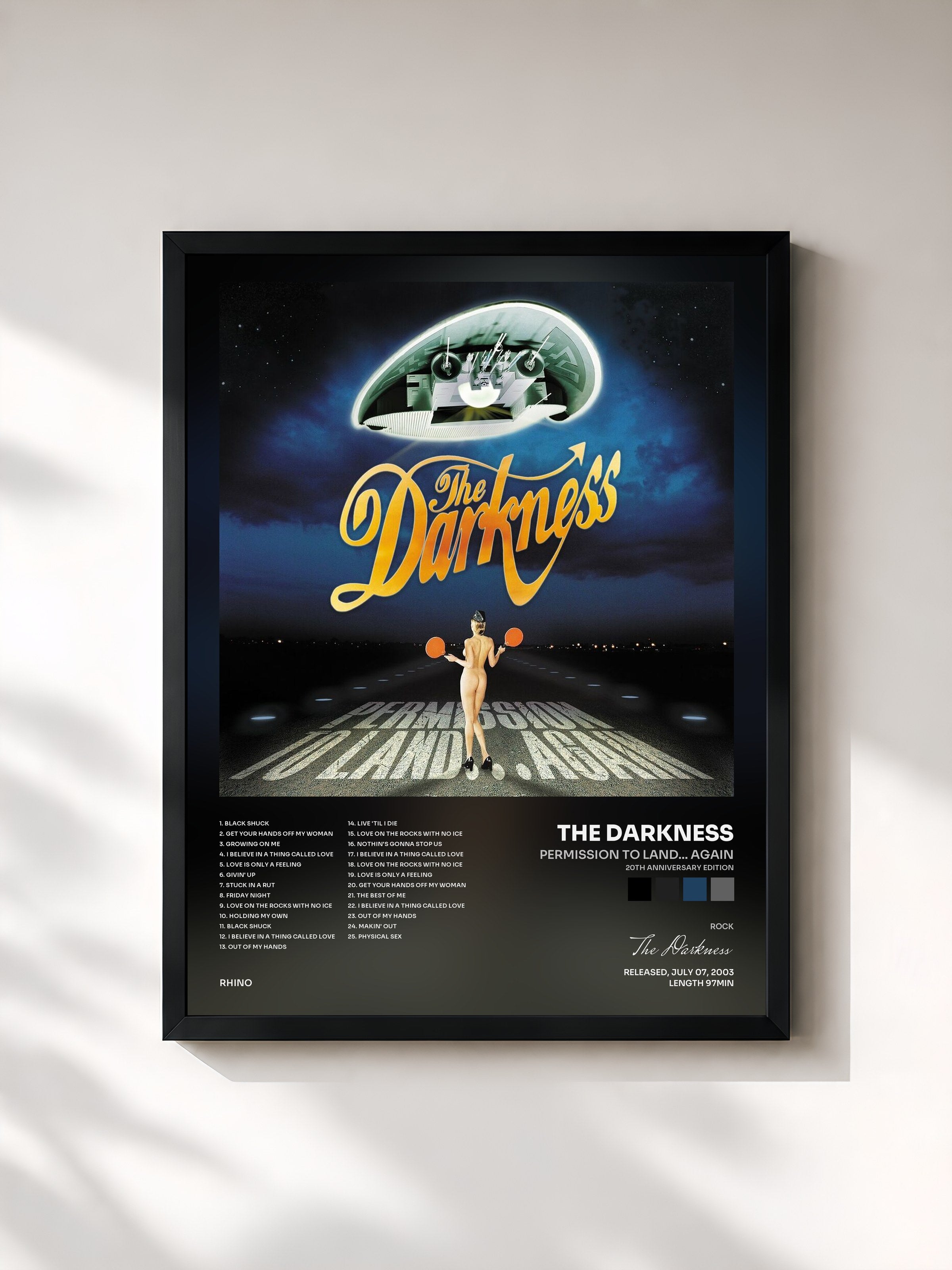 #noir Tableau de l'album Permission To Land... Again (20th Anniversary Edition) de The Darkness, cadre noir, imprimé et encadré en France