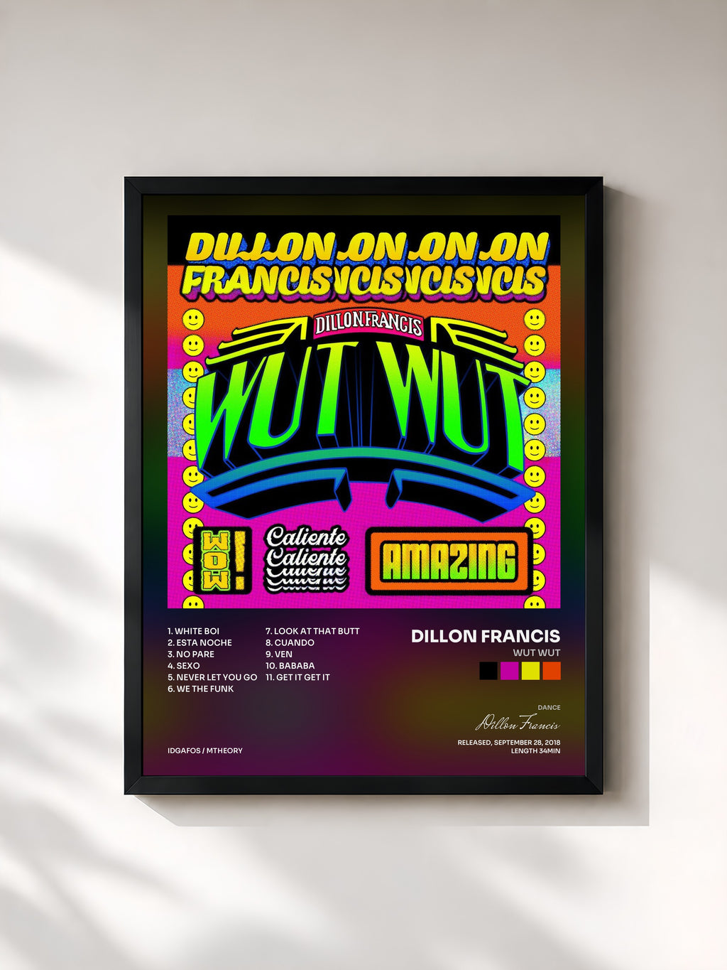 #noir Tableau de l'album WUT WUT de Dillon Francis, cadre noir, imprimé et encadré en France