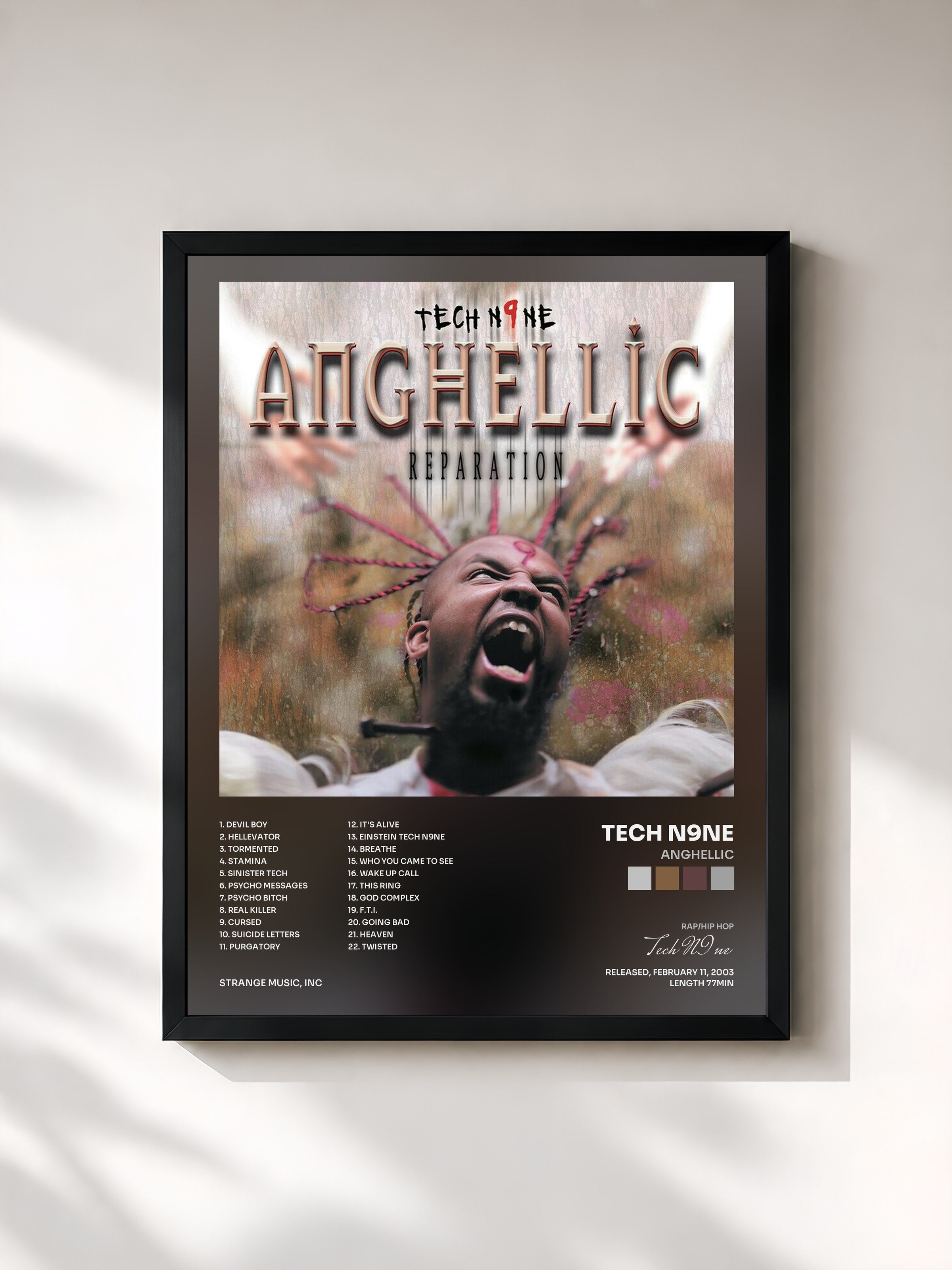 #noir Tableau de l'album Anghellic de Tech N9ne, cadre noir, imprimé et encadré en France