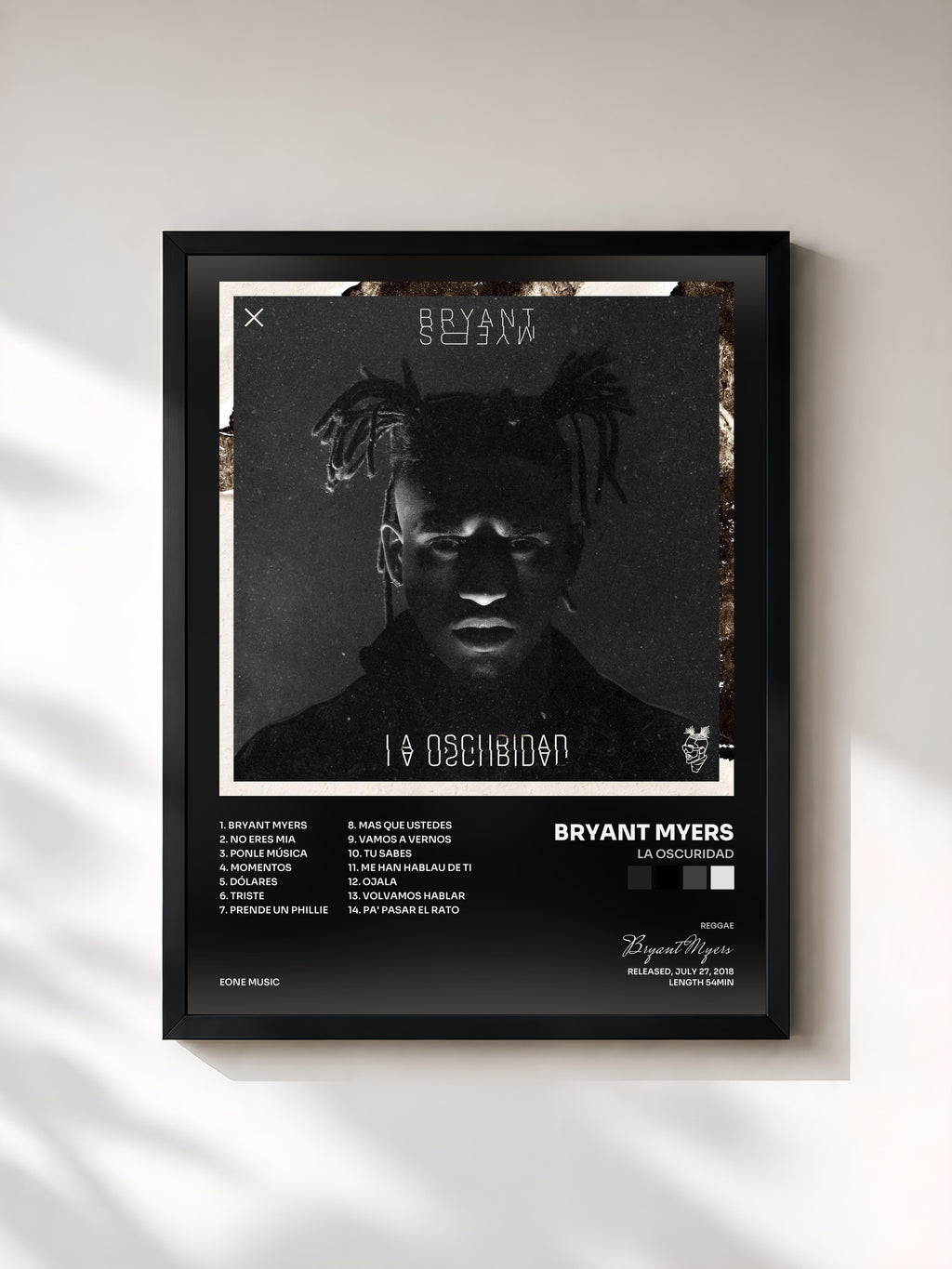 #noir Tableau de l'album La Oscuridad de Bryant Myers, cadre noir, imprimé et encadré en France