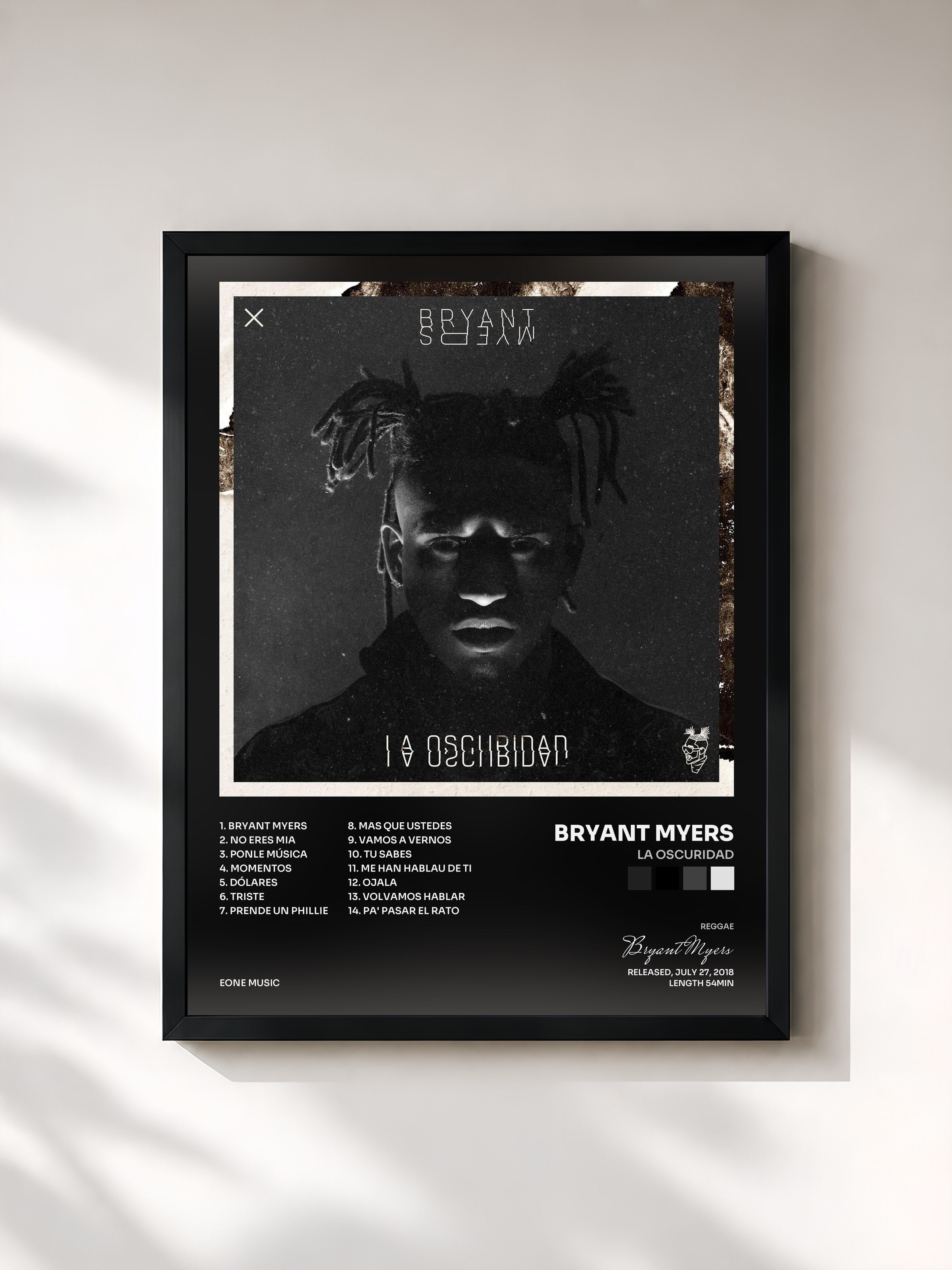 #noir Tableau de l'album La Oscuridad de Bryant Myers, cadre noir, imprimé et encadré en France