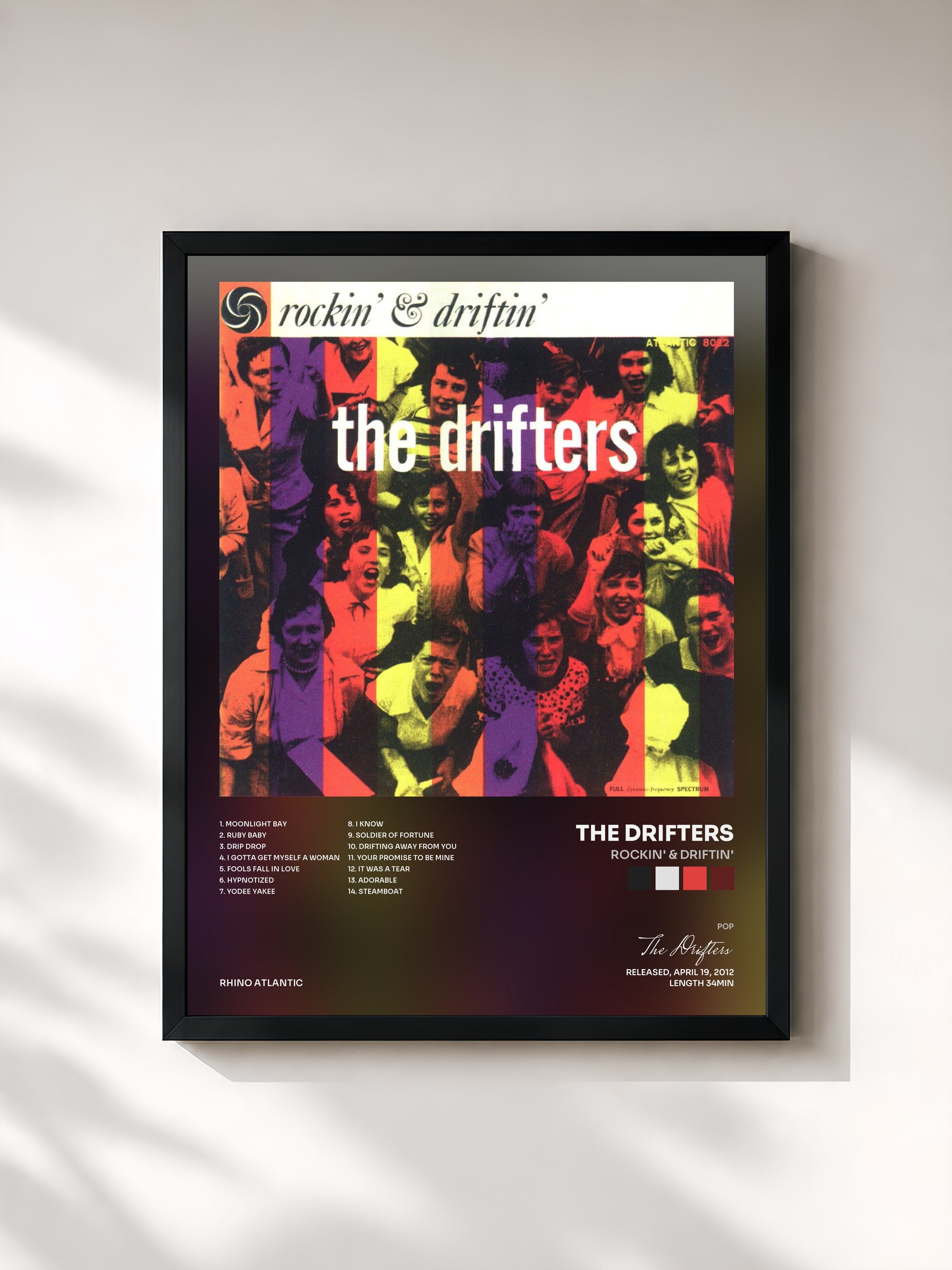 #noir Tableau de l'album Rockin' & Driftin' de The Drifters, cadre noir, imprimé et encadré en France
