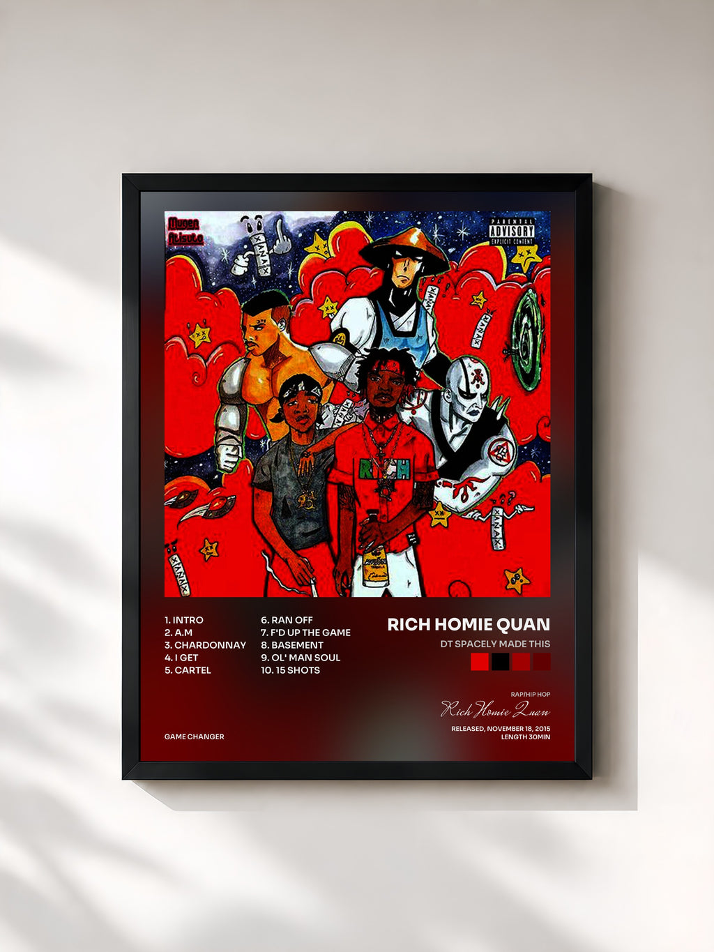 #noir Tableau de l'album Dt Spacely Made This de Rich Homie Quan, cadre noir, imprimé et encadré en France