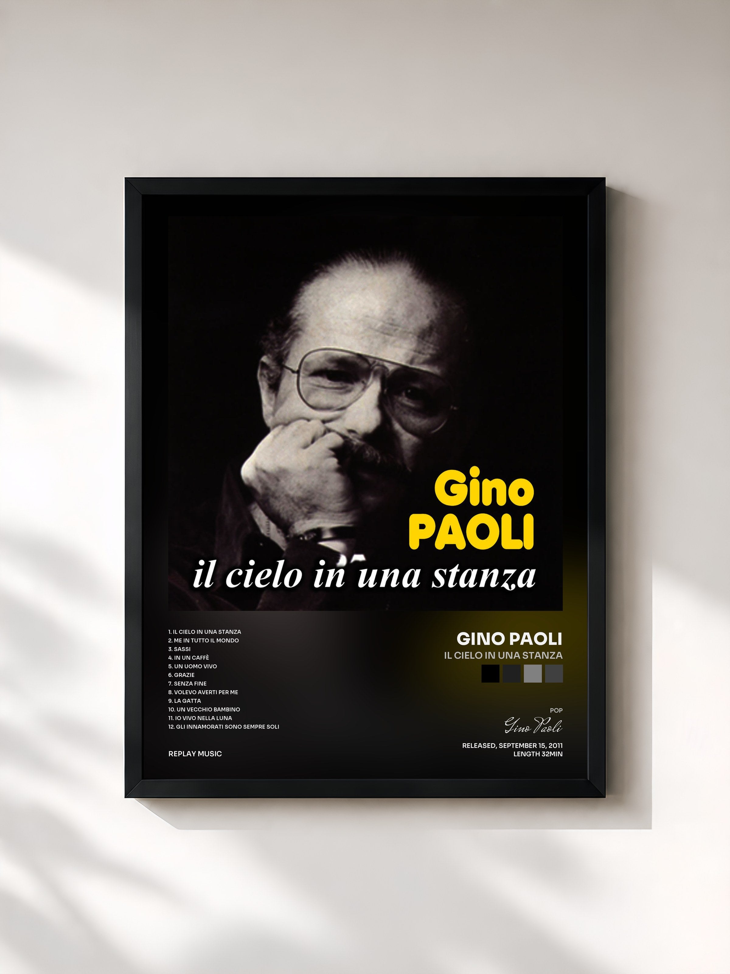 #noir Tableau de l'album Il cielo in una stanza de Gino Paoli, cadre noir, imprimé et encadré en France