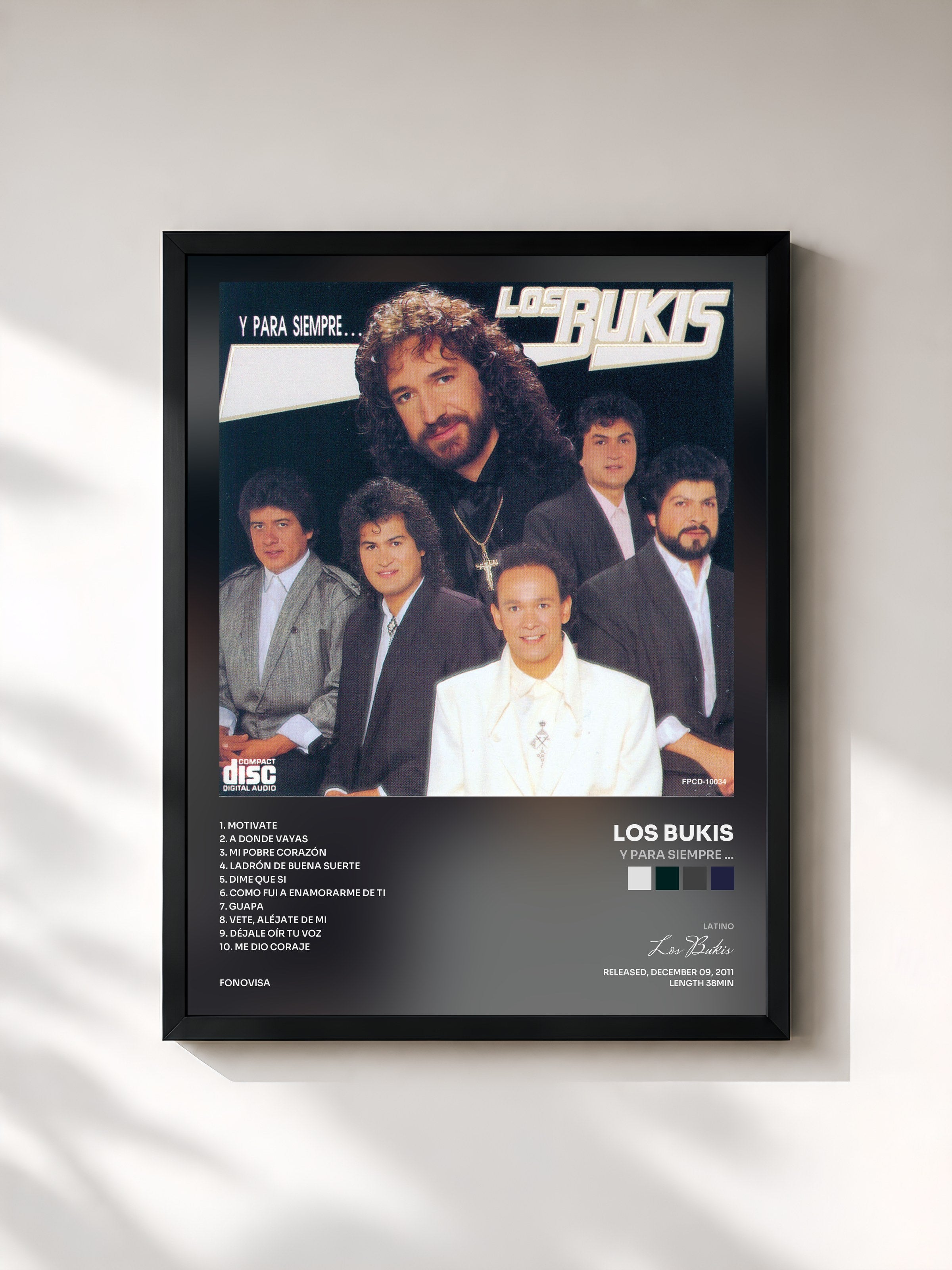 #noir Tableau de l'album Y Para Siempre ... de Los Bukis, cadre noir, imprimé et encadré en France