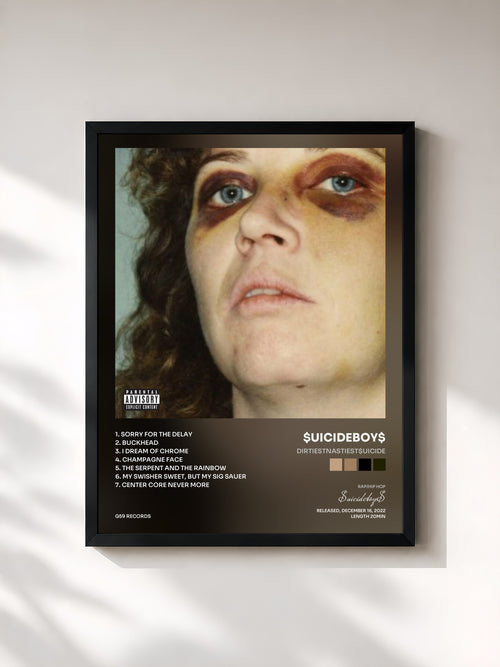 #noir Tableau de l'album DIRTIESTNASTIEST$UICIDE de $uicideboy$, cadre noir, imprimé et encadré en France