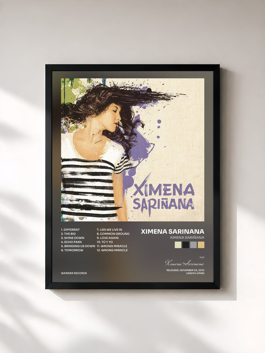 #noir Tableau de l'album Ximena Sariñana de Ximena Sarinana, cadre noir, imprimé et encadré en France