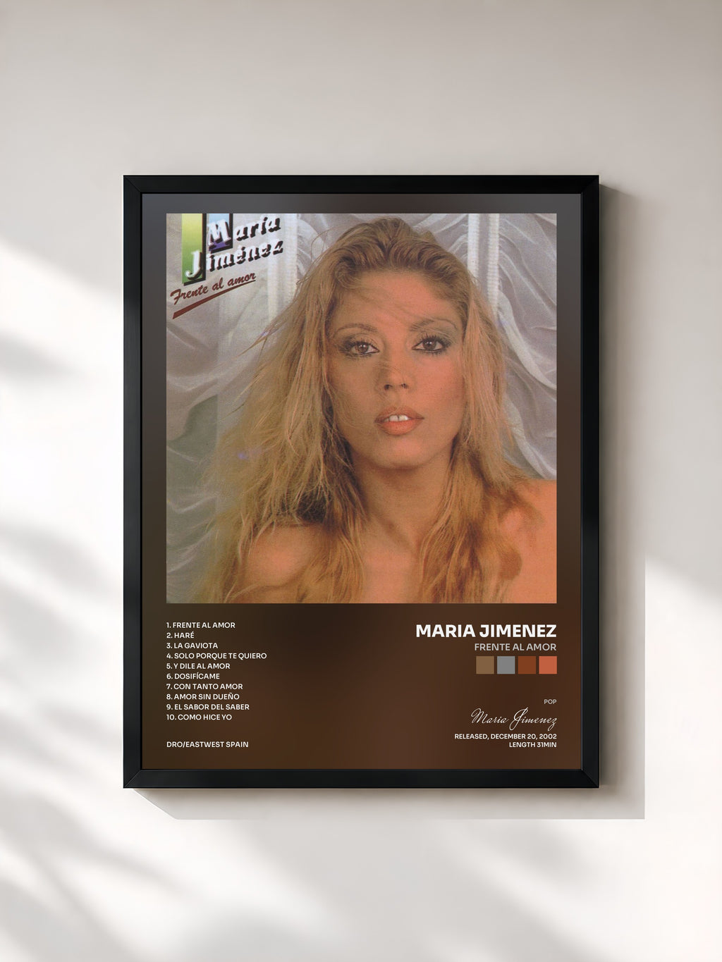 #noir Tableau de l'album Frente al amor de Maria Jimenez, cadre noir, imprimé et encadré en France