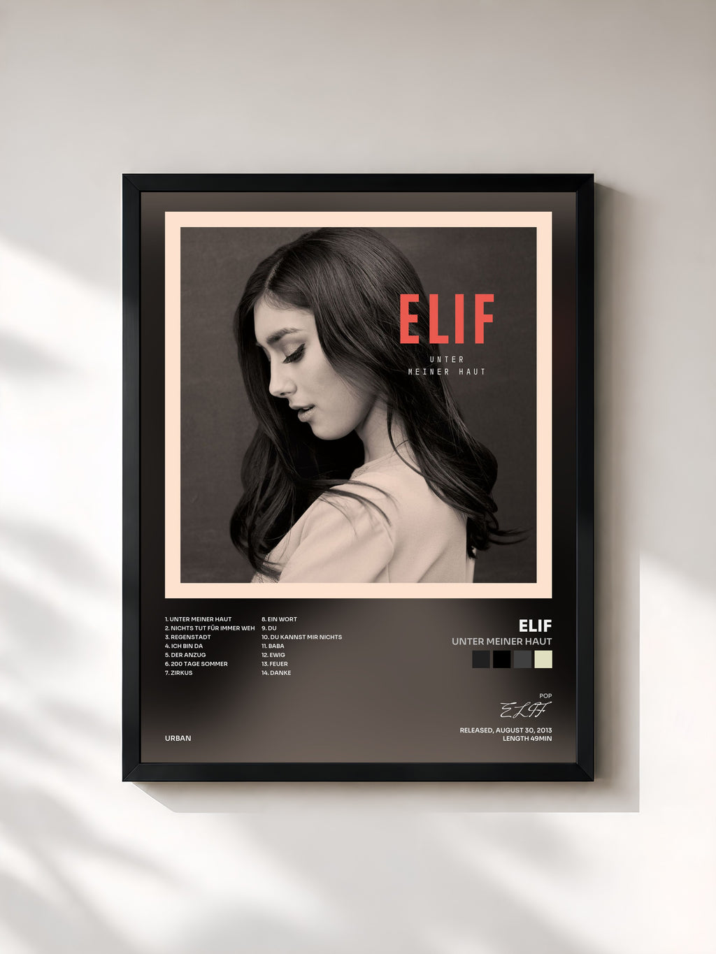 #noir Tableau de l'album Unter meiner Haut de ELIF, cadre noir, imprimé et encadré en France