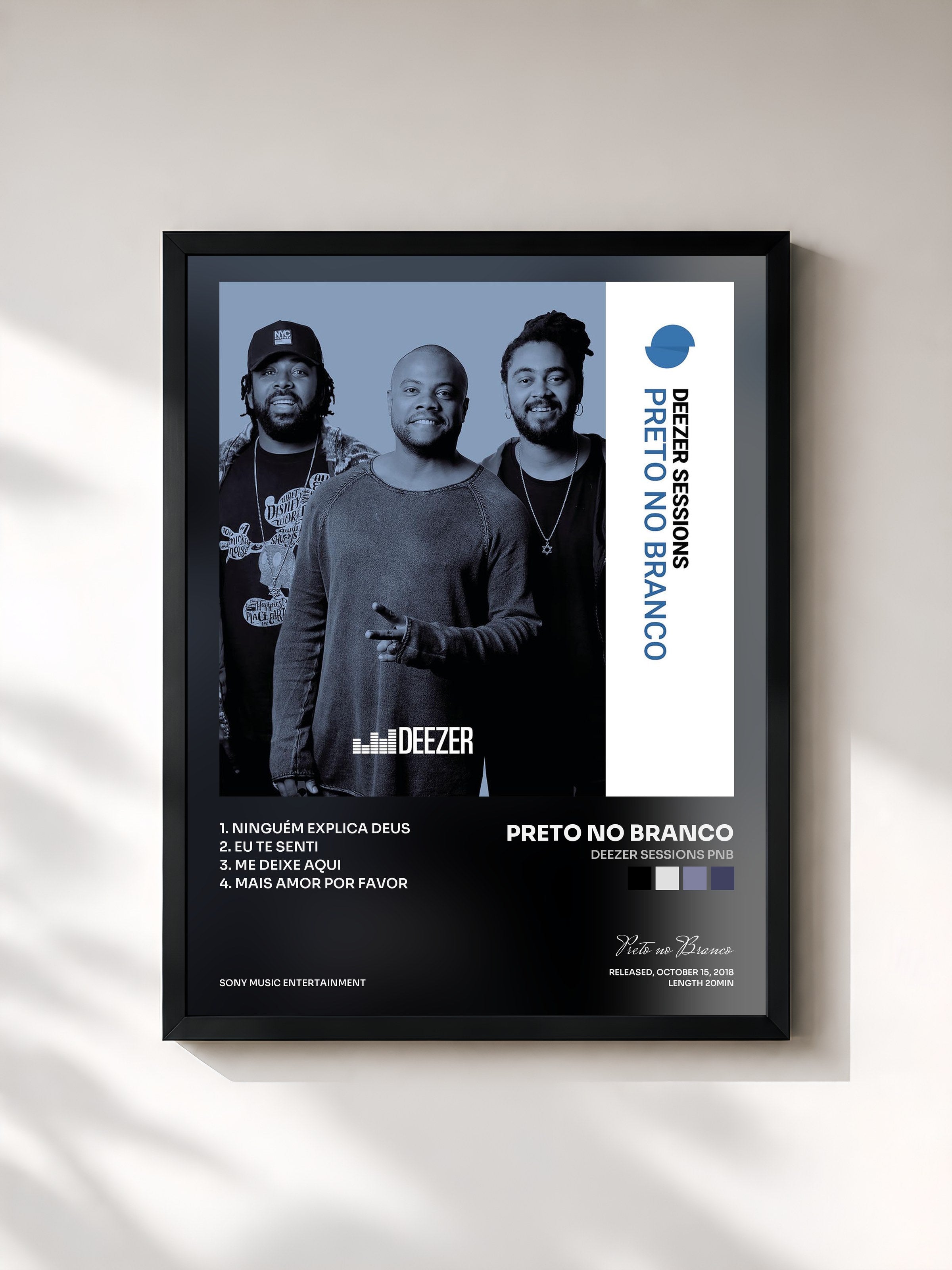 #noir Tableau de l'album Deezer Sessions PNB de Preto no Branco, cadre noir, imprimé et encadré en France