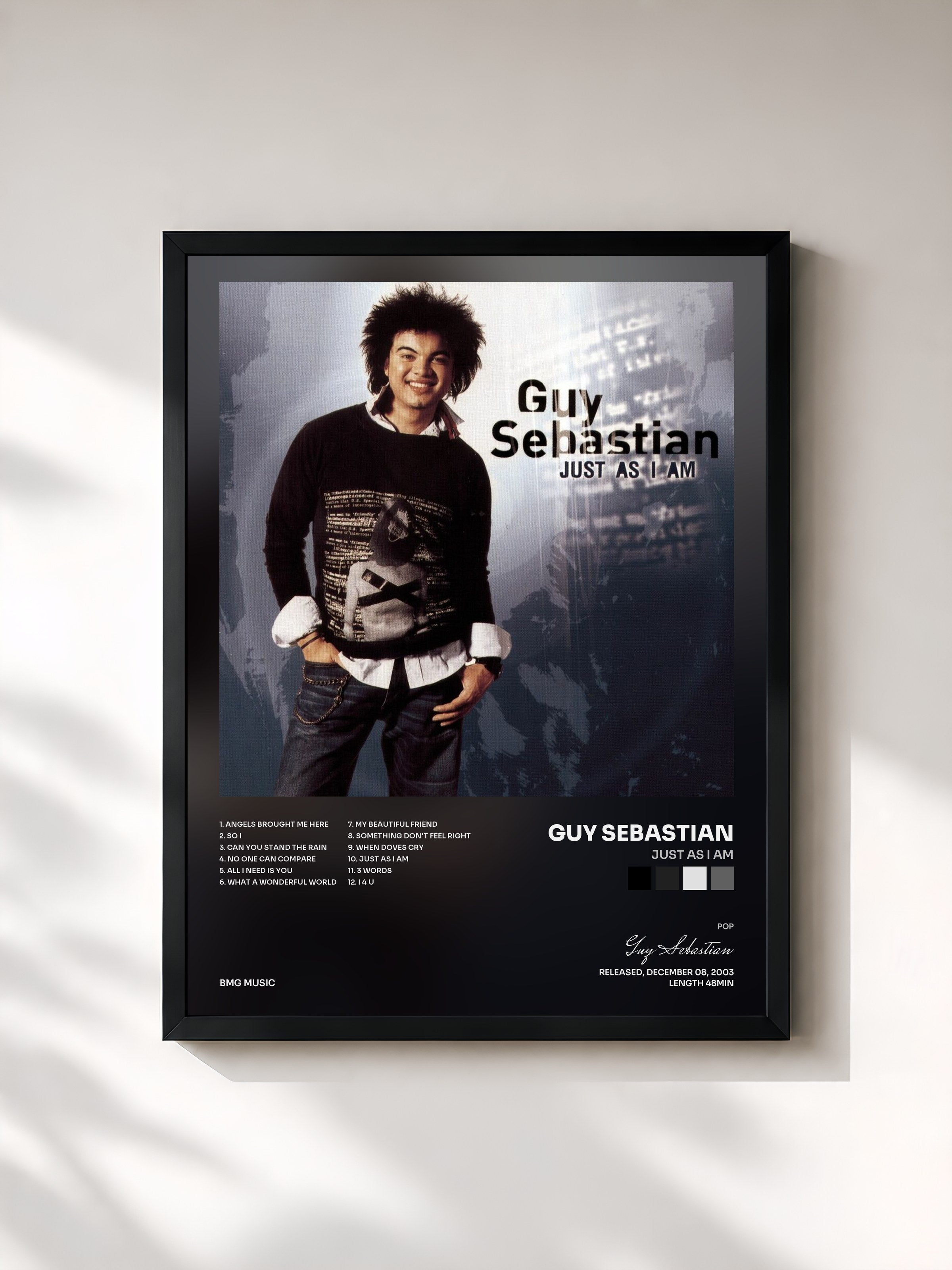 #noir Tableau de l'album Just As I Am de Guy Sebastian, cadre noir, imprimé et encadré en France