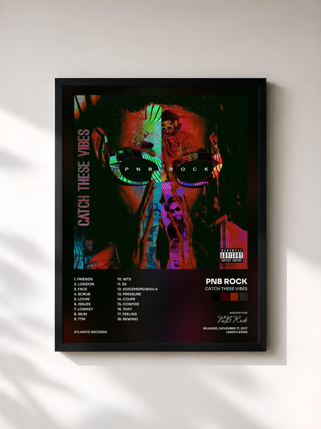 #noir Tableau de l'album Catch These Vibes de PnB Rock, cadre noir, imprimé et encadré en France