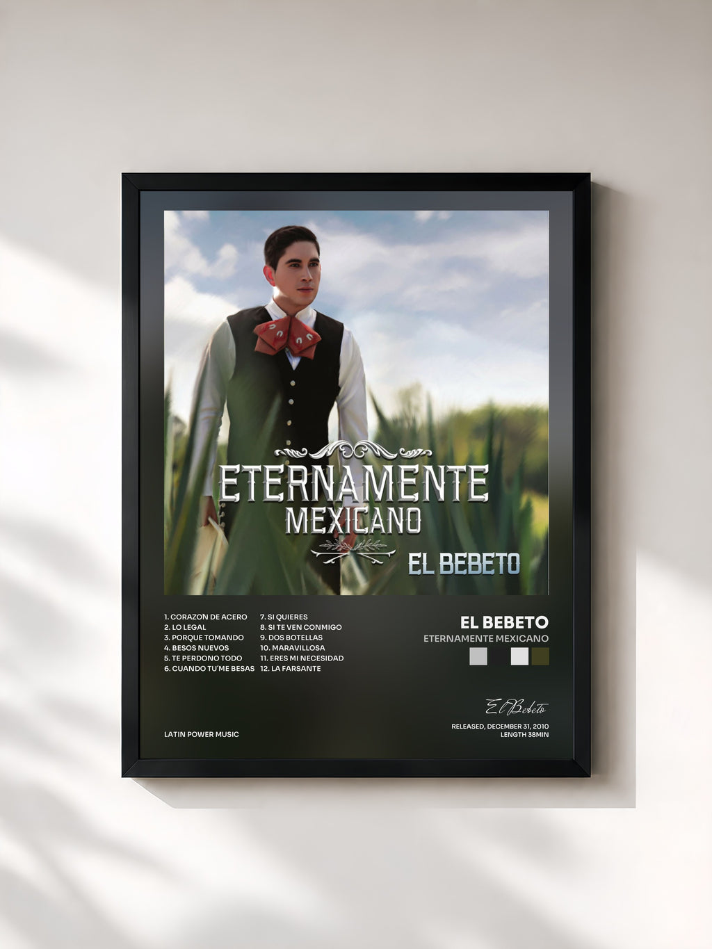 #noir Tableau de l'album Eternamente Mexicano de El Bebeto, cadre noir, imprimé et encadré en France