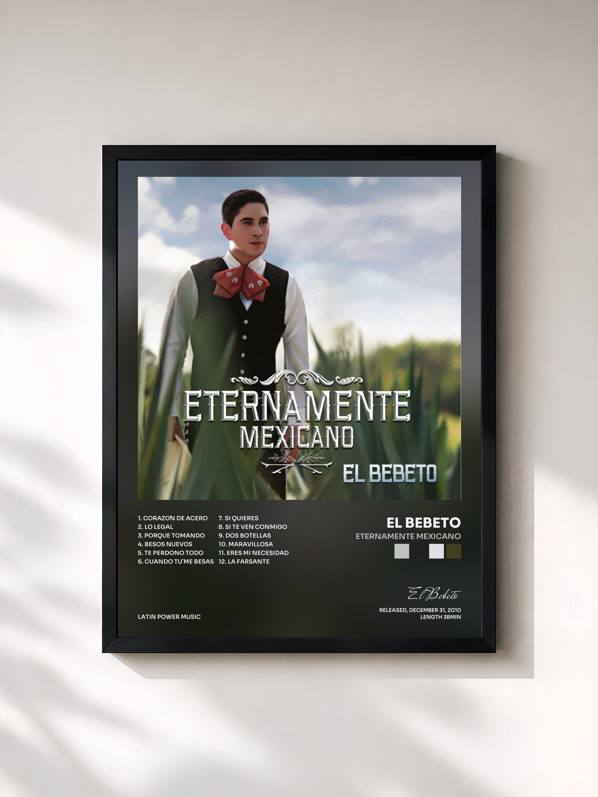 #noir Tableau de l'album Eternamente Mexicano de El Bebeto, cadre noir, imprimé et encadré en France