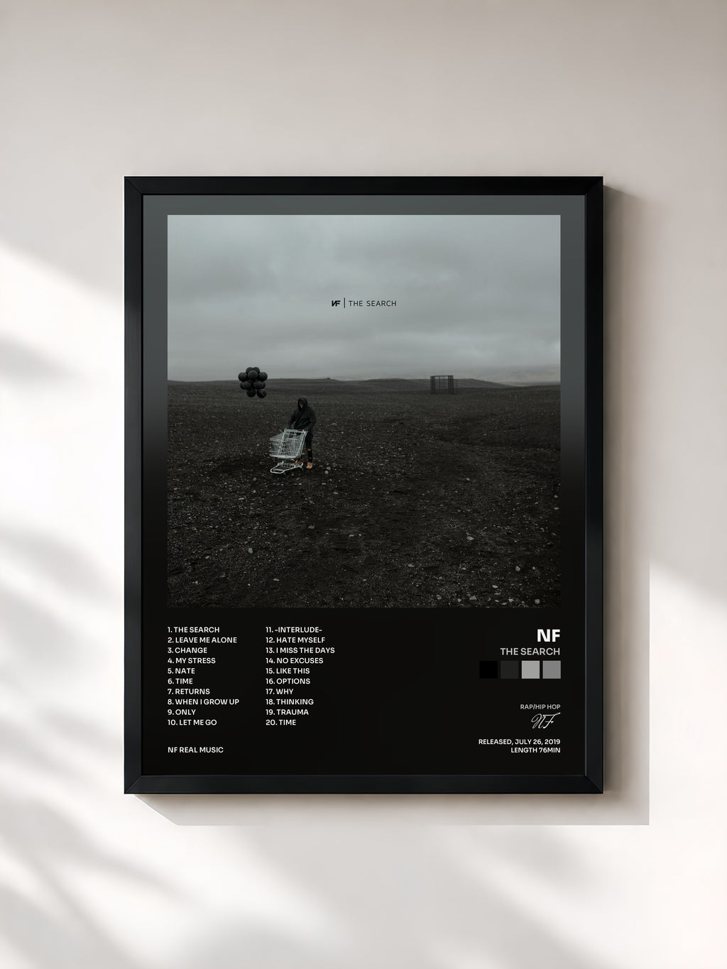 #noir Tableau de l'album The Search de NF, cadre noir, imprimé et encadré en France
