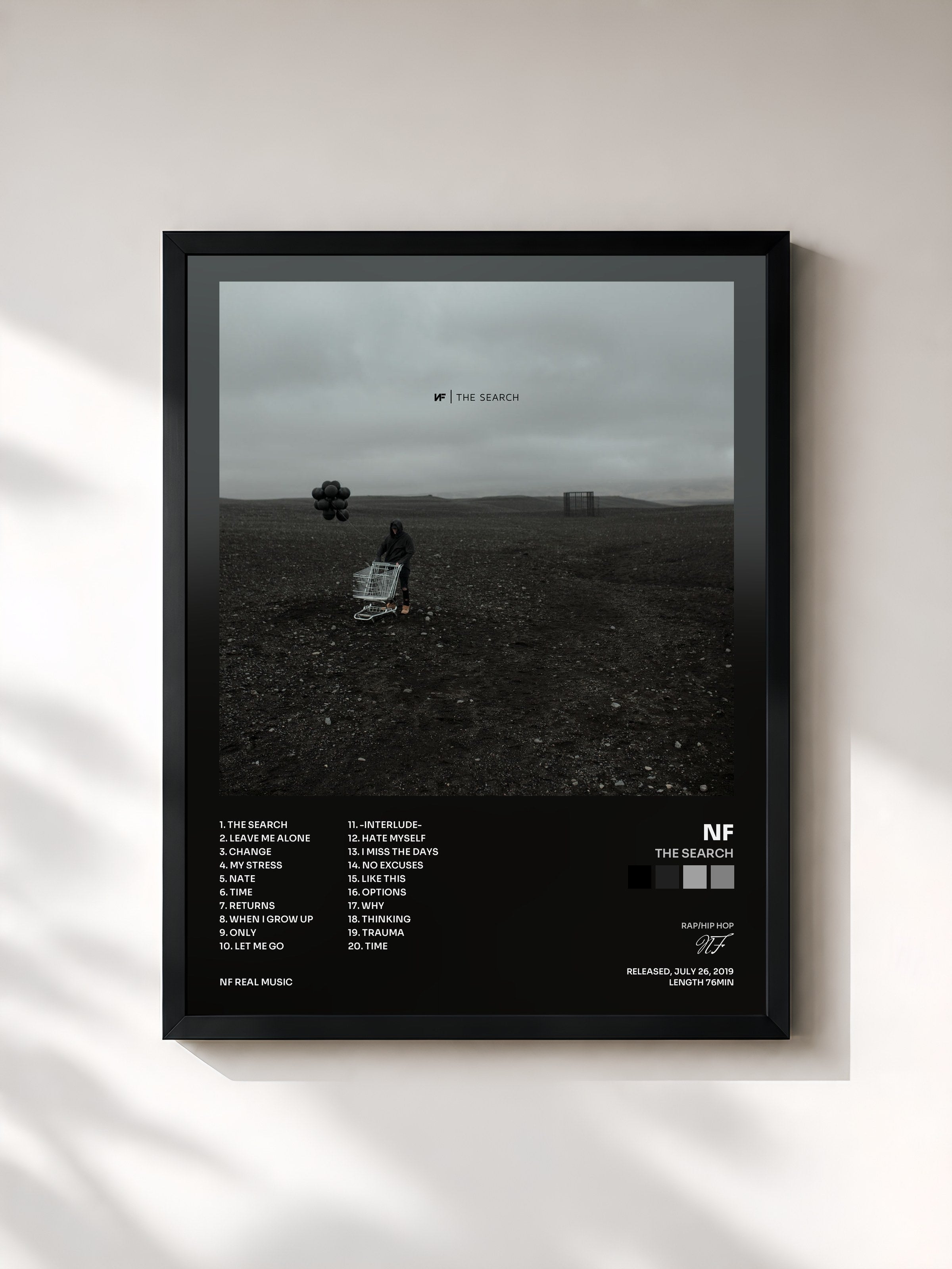 #noir Tableau de l'album The Search de NF, cadre noir, imprimé et encadré en France