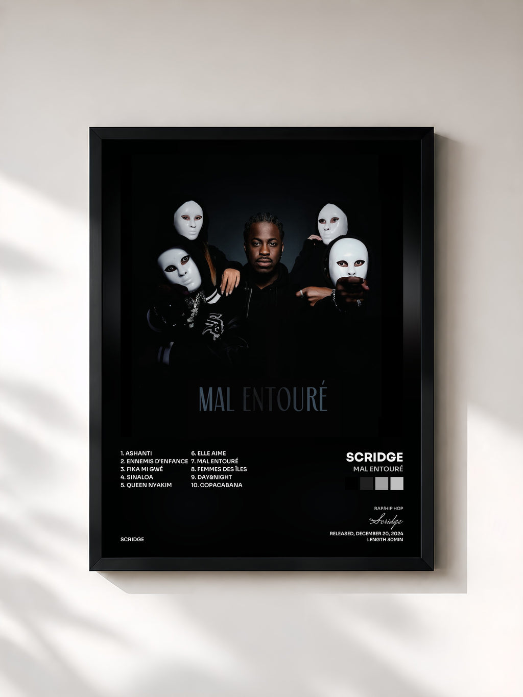 #noir Tableau de l'album MAL ENTOURÉ de Scridge, cadre noir, imprimé et encadré en France