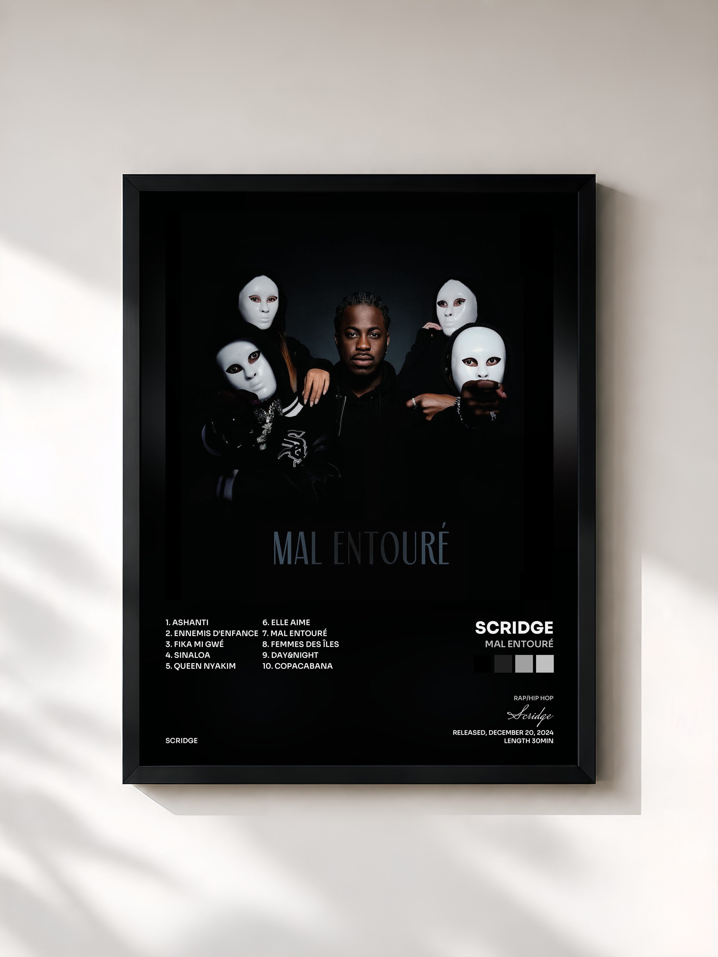 #noir Tableau de l'album MAL ENTOURÉ de Scridge, cadre noir, imprimé et encadré en France