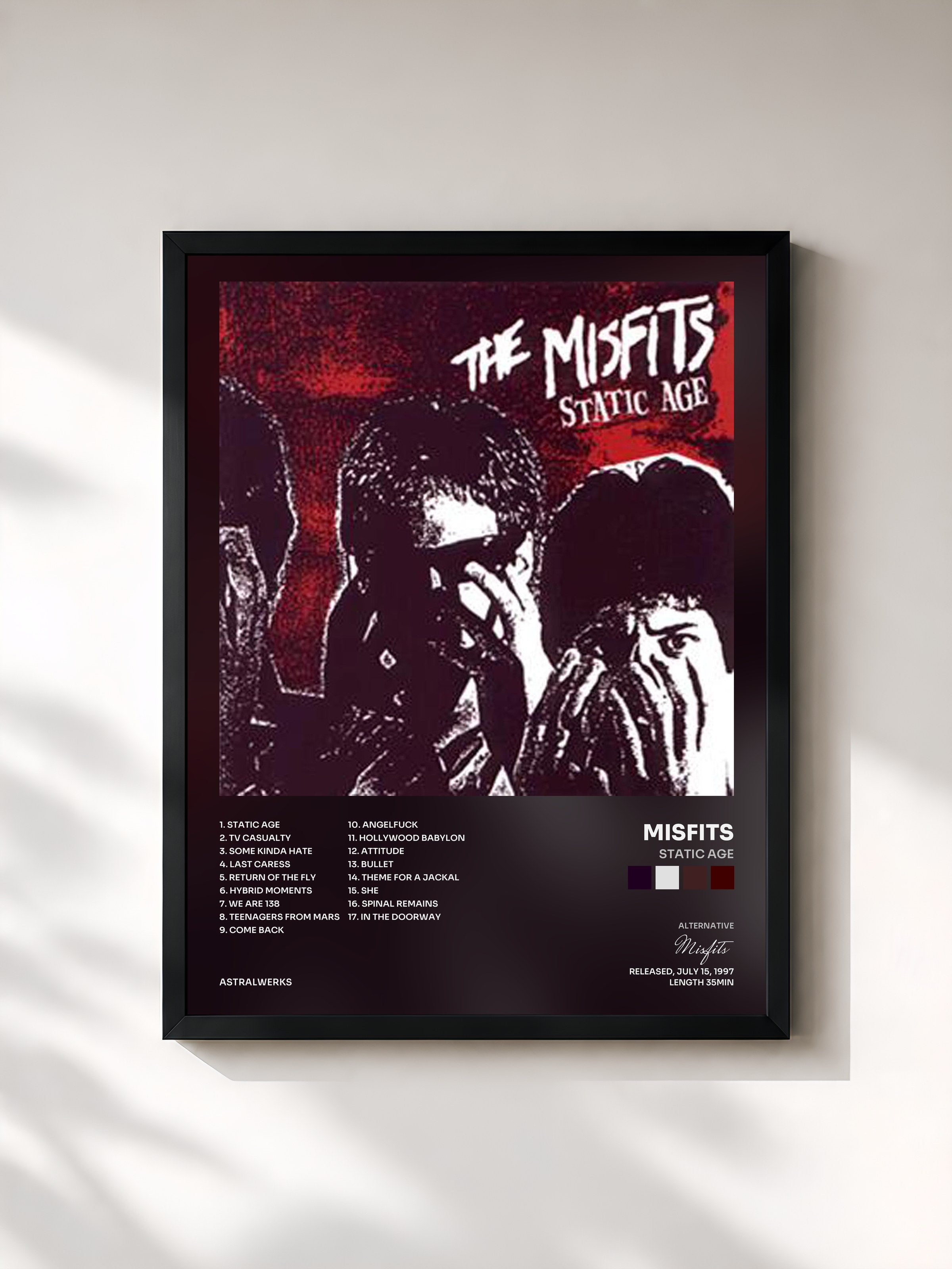 #noir Tableau de l'album Static Age de Misfits, cadre noir, imprimé et encadré en France