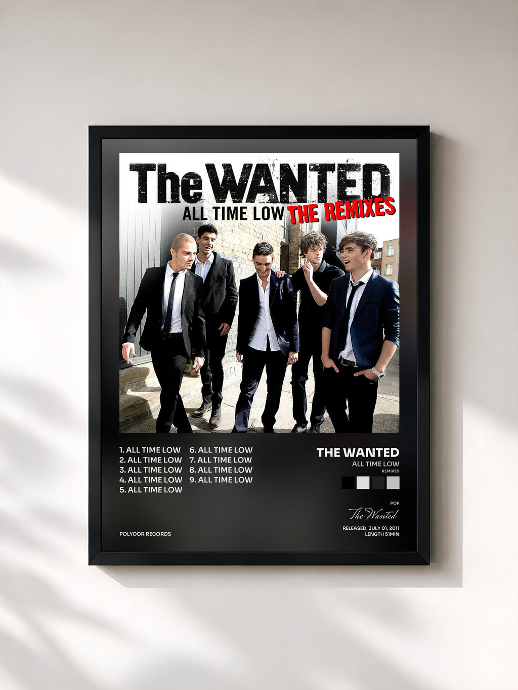 #noir Tableau de l'album All Time Low (Remixes) de The Wanted, cadre noir, imprimé et encadré en France