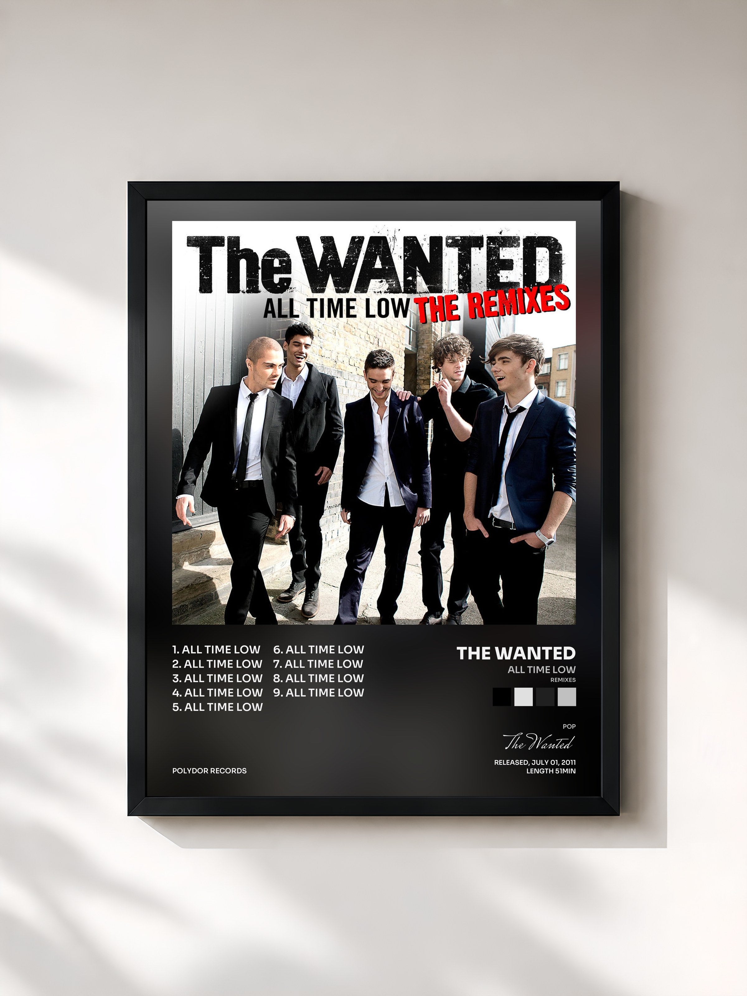#noir Tableau de l'album All Time Low (Remixes) de The Wanted, cadre noir, imprimé et encadré en France