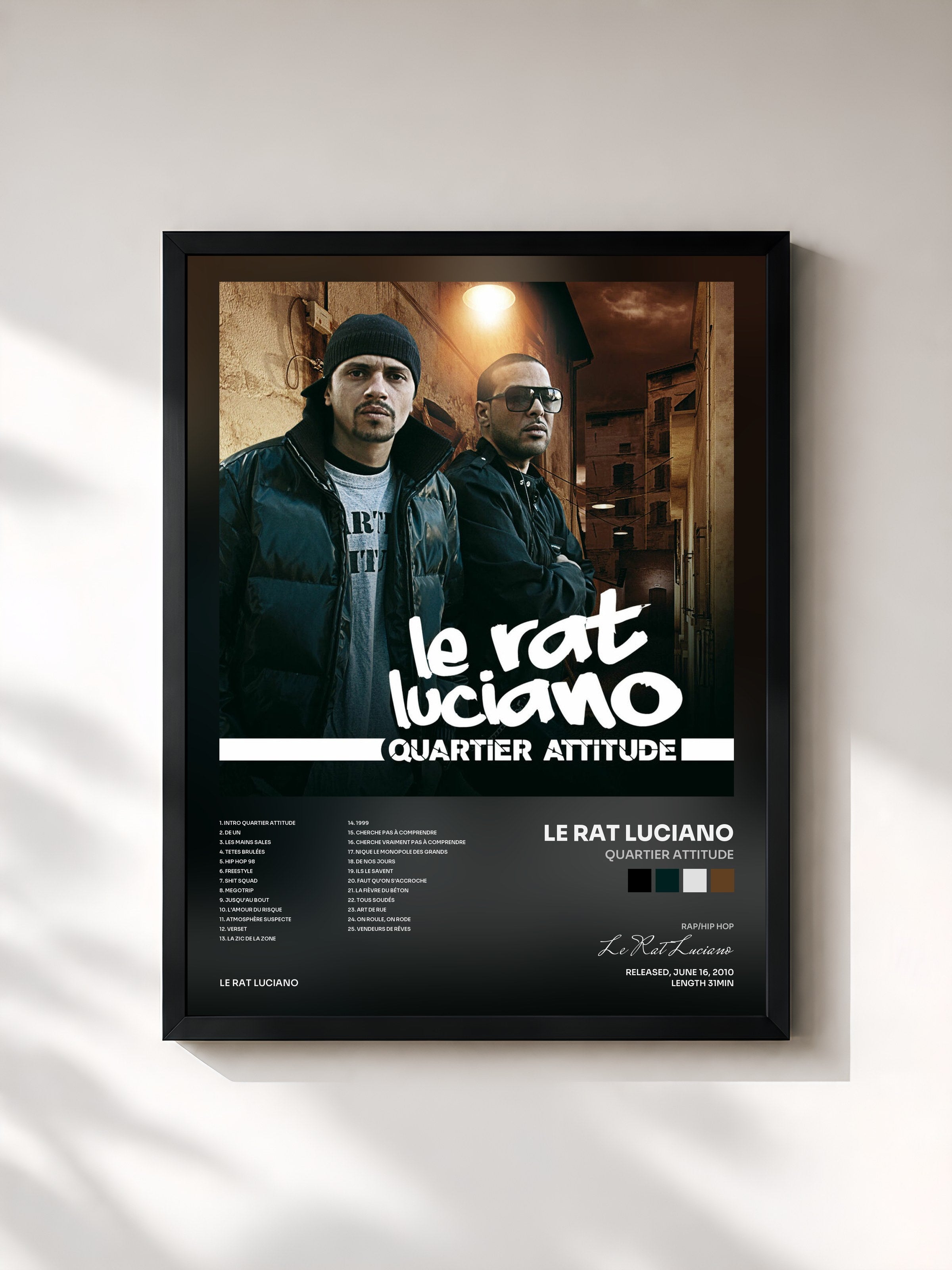 #noir Tableau de l'album Quartier Attitude de Le Rat Luciano, cadre noir, imprimé et encadré en France