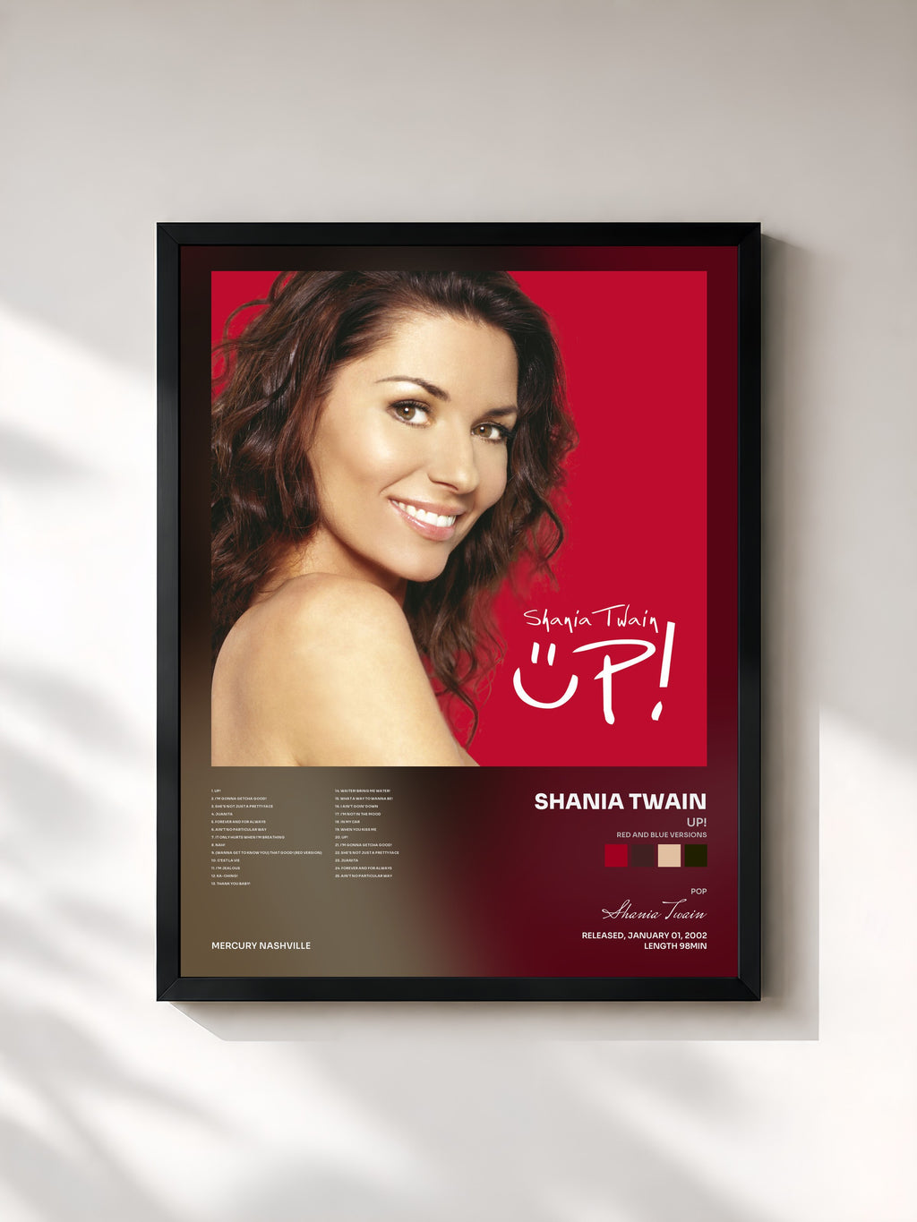 #noir Tableau de l'album Up! (Red and Blue Versions) de Shania Twain, cadre noir, imprimé et encadré en France