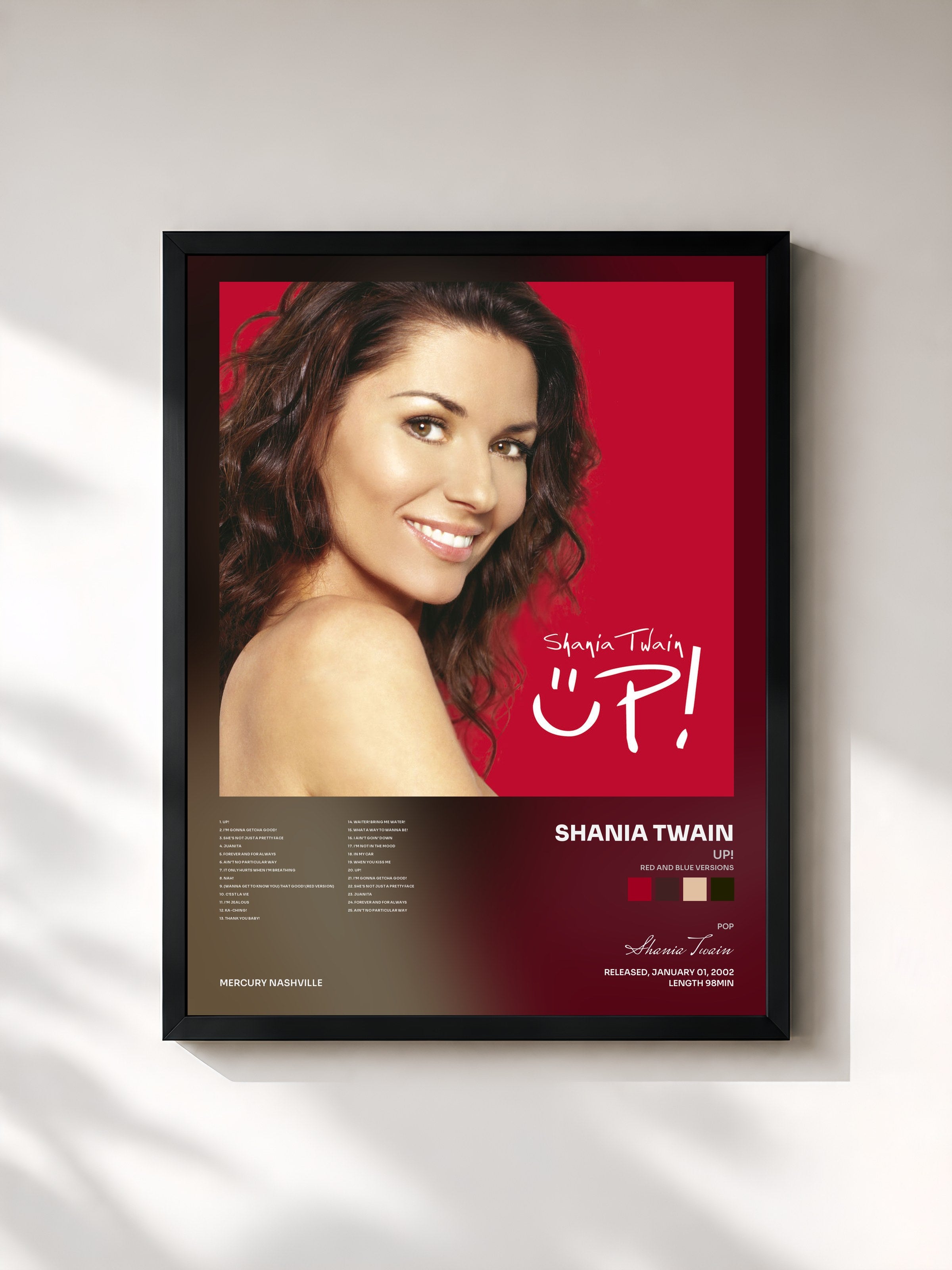 #noir Tableau de l'album Up! (Red and Blue Versions) de Shania Twain, cadre noir, imprimé et encadré en France