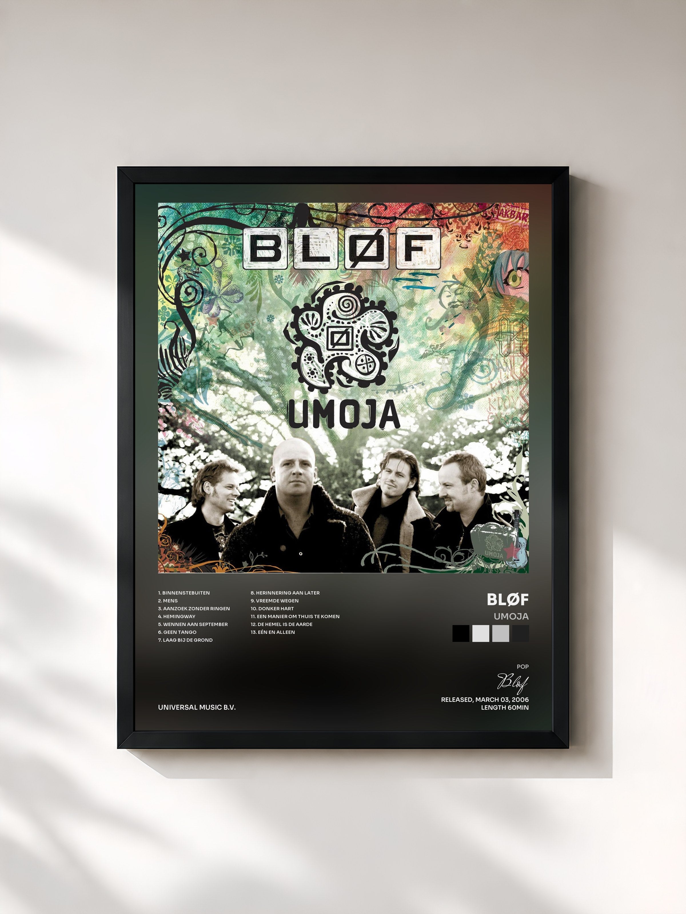 #noir Tableau de l'album Umoja de Bløf, cadre noir, imprimé et encadré en France