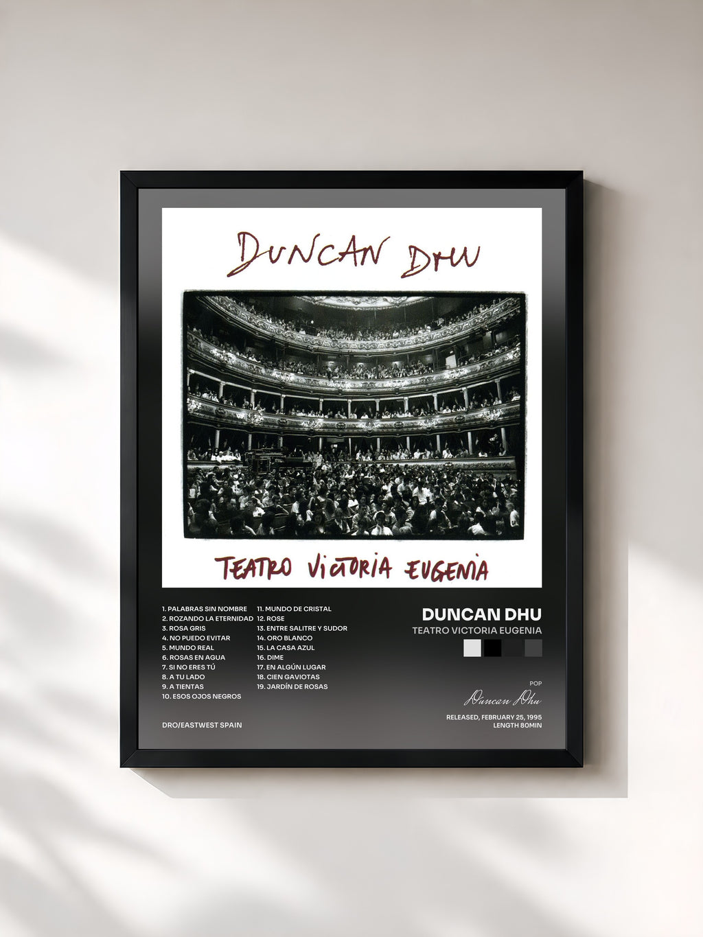 #noir Tableau de l'album Teatro Victoria Eugenia de Duncan Dhu, cadre noir, imprimé et encadré en France